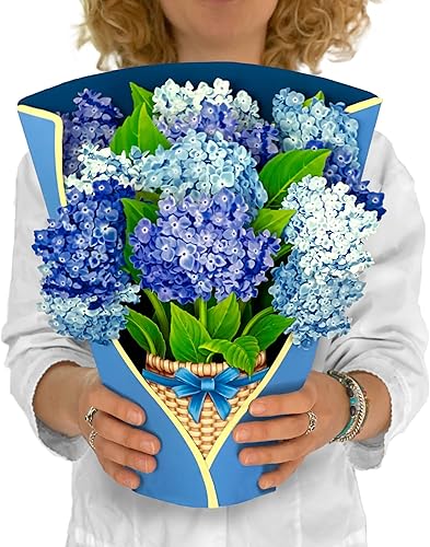 Freshcut Paper Tarjetas desplegables, hortensias Nantucket, ramo de flores 3D de tamaño real de 12 pulgadas, tarjetas de felicitación emergentes con