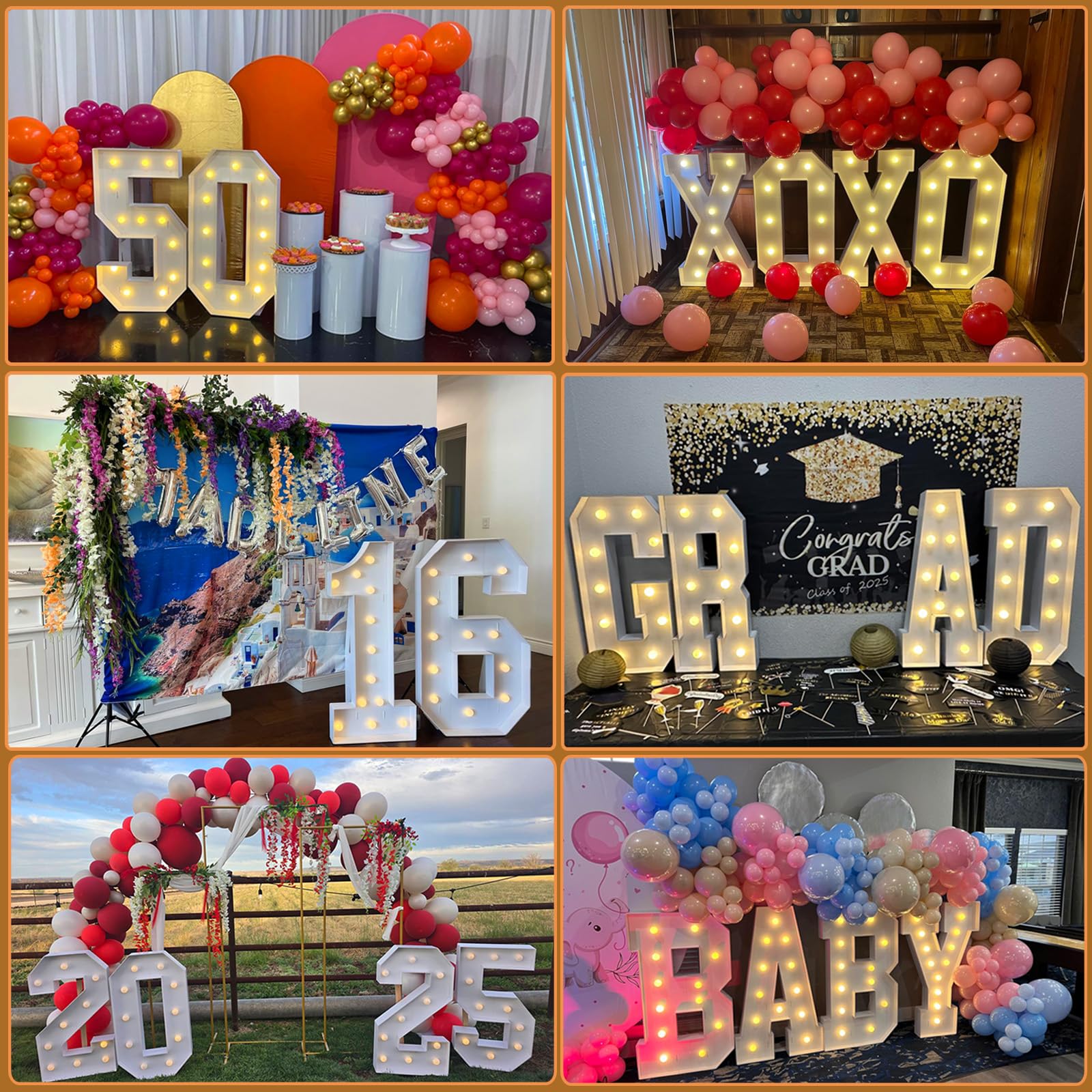 Letras iluminadas de marquesina de 1.2 m, letras grandes de marquesina, letrero de espuma precortada y para decoración de compromiso, boda, decoración de telón de fondo, kit de arco de globos