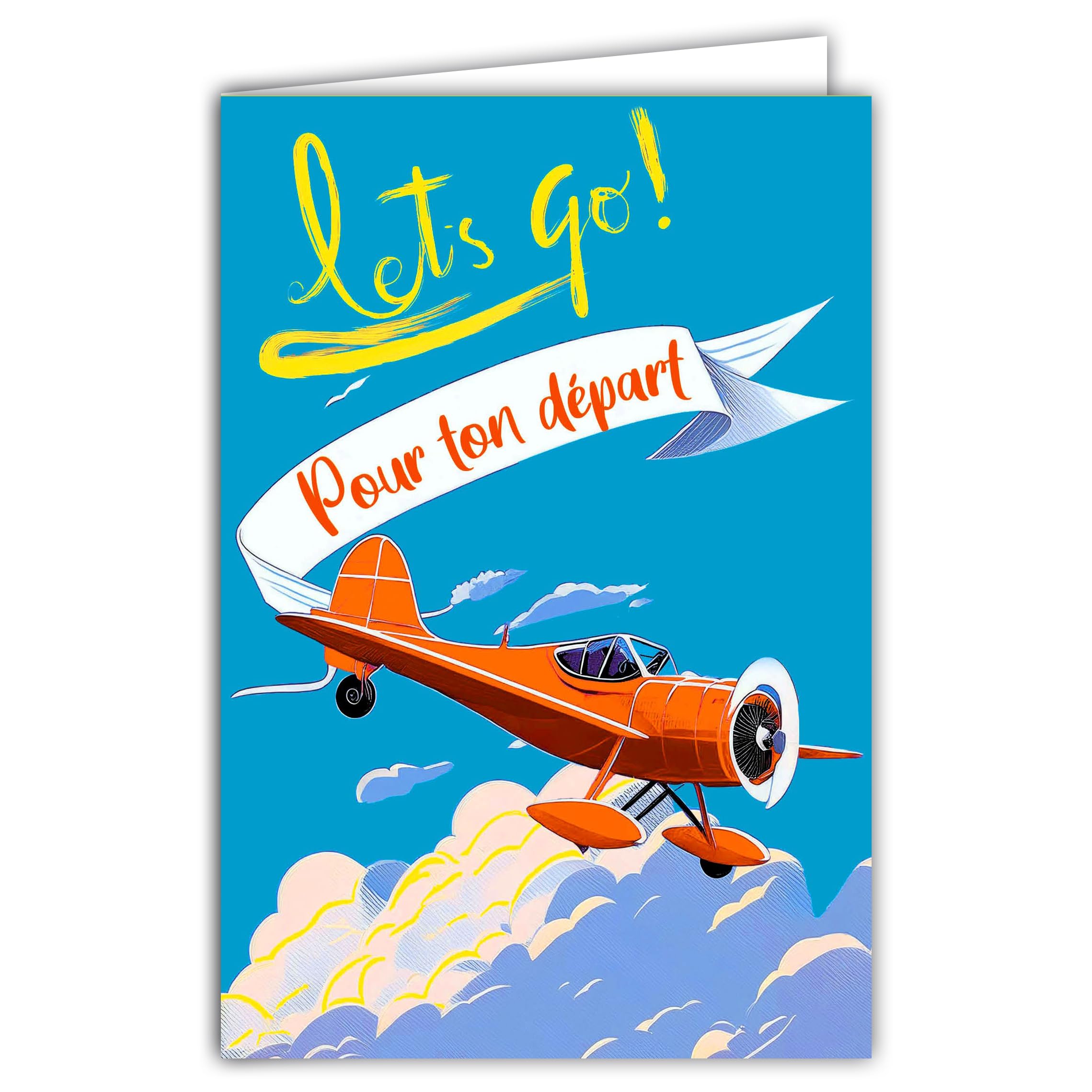 69-8154 Fluorescent Card for Your Departure in Retirement or Moving Let's Go Plane Holidays on the Road to New Adventures with White Envelope 12 x 17.5 cm – Made in France