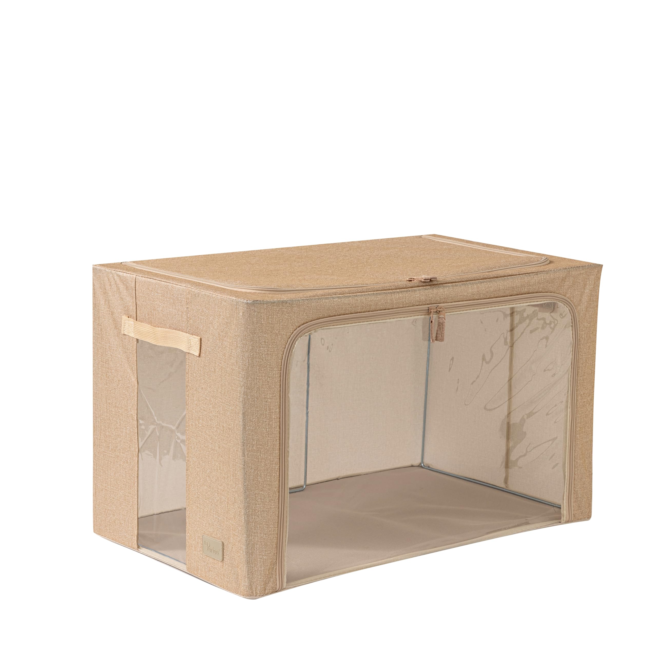 Periea ‘Beau’ Folding Collapsible Stackable Fabric Home Storage Boxes with Steel Frames (Stone, Jumbo)