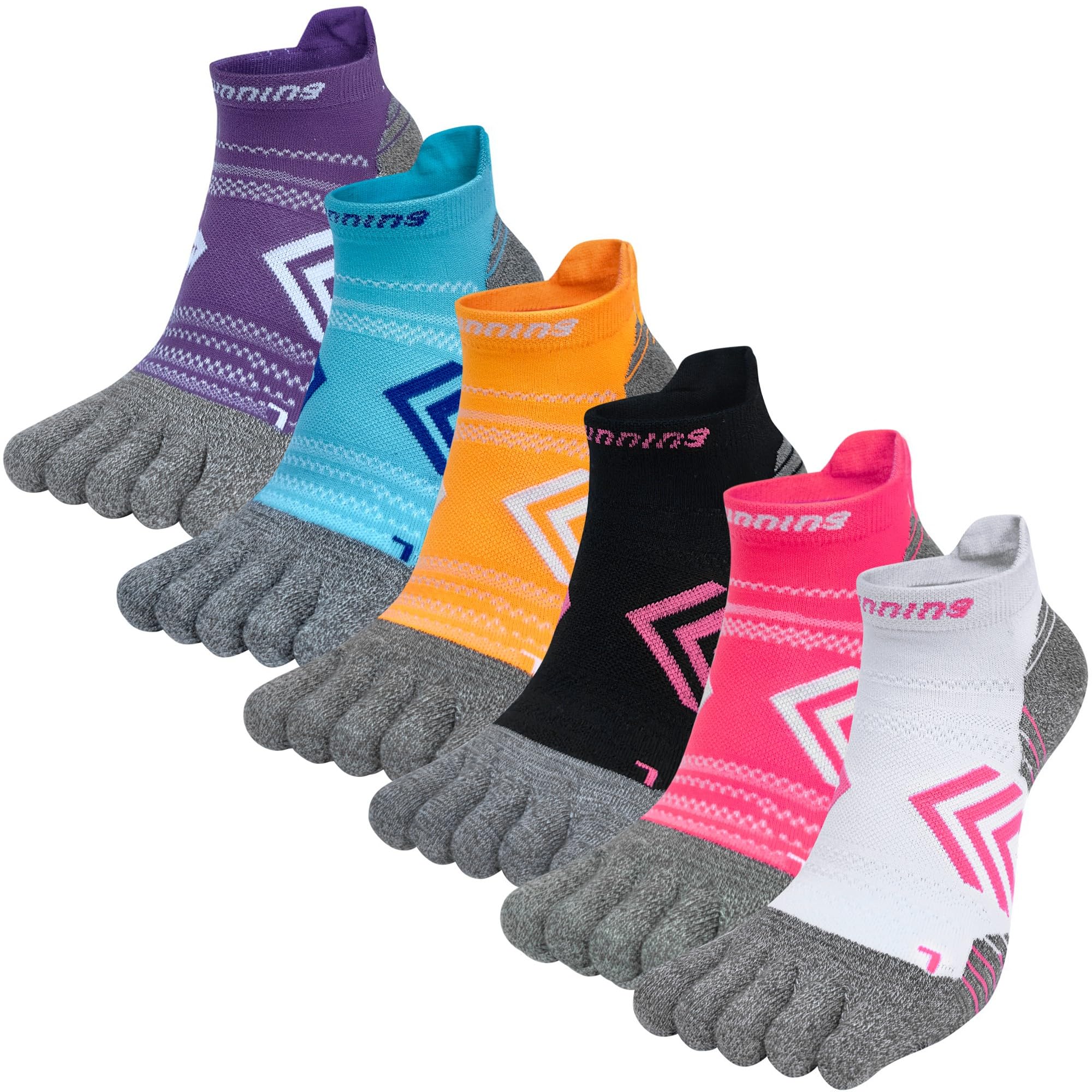 Calcetines de Correr Mujer Algodón Calcetines Cinco Dedos Separados de Deporte Tobilleros Amortiguado Running para Deporte Yoga Viajes - 6 Pares