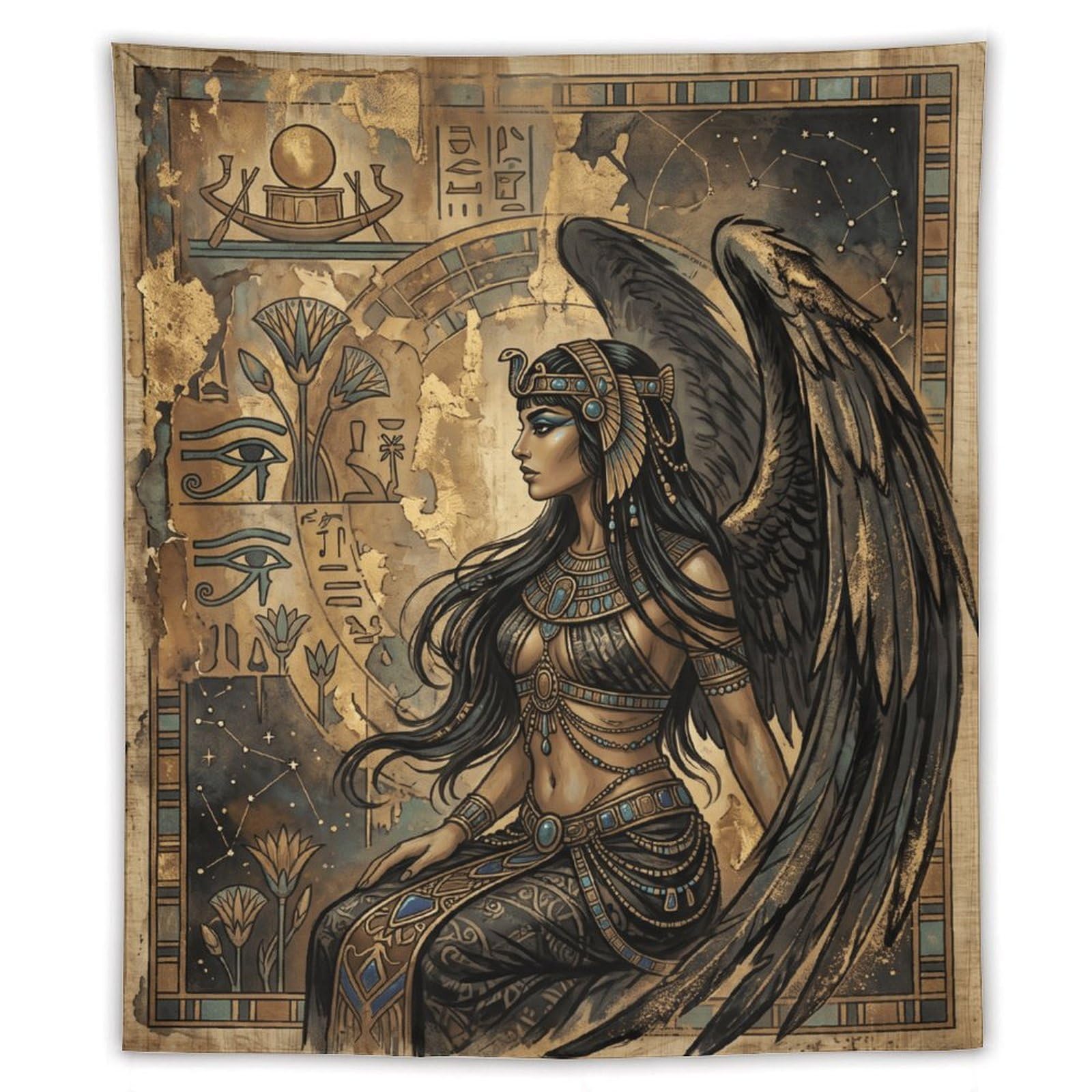 W7C8U2X3 Egyptian Winged Goddess Portrait Wall Tapestry, Office