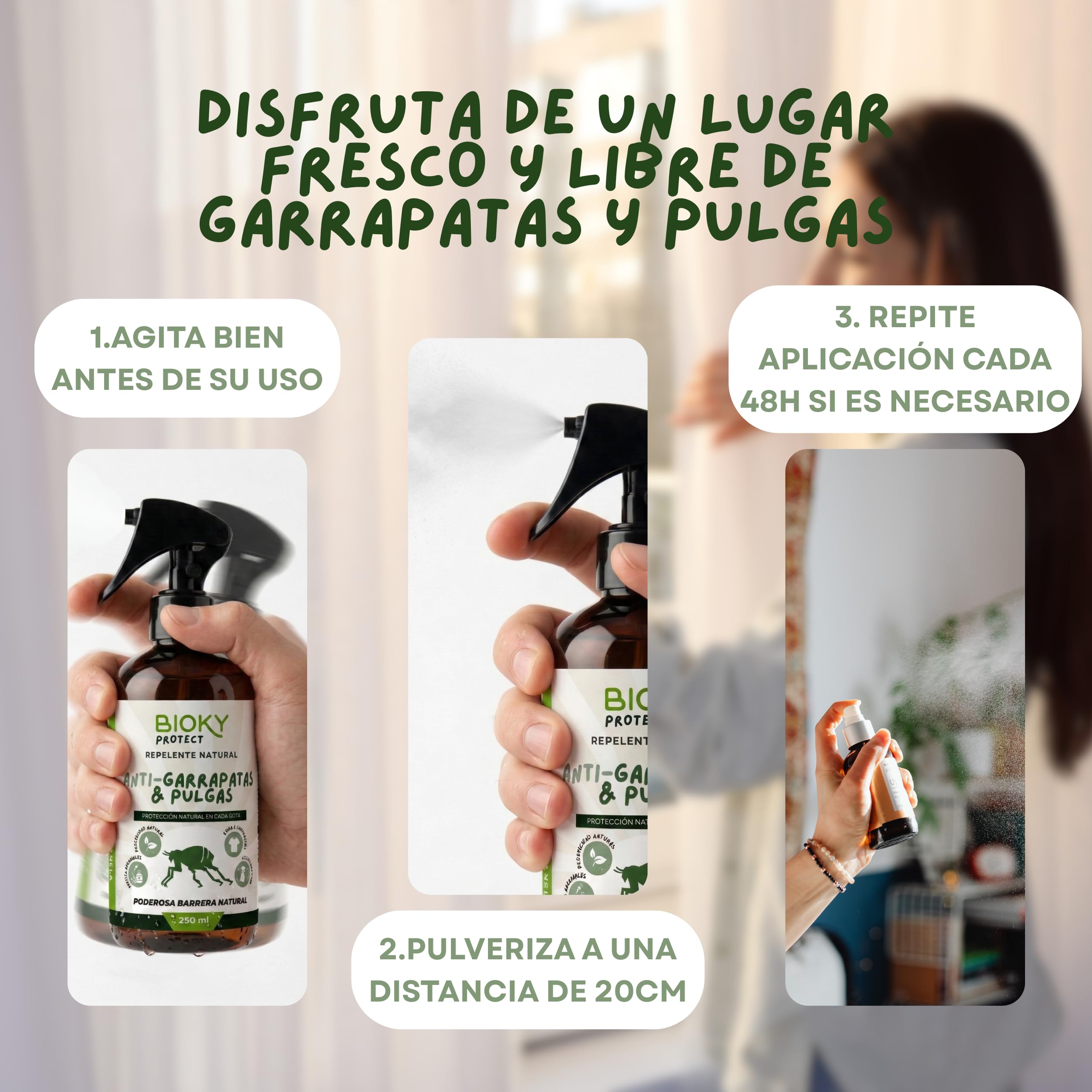Protect Spray Garrapatas y Pulgas 250ml | Repelente ideal para Ropa, Casa, Camping, Excursiones | con Aceite de Geranio, Clavo y Canela | x10 veces Más Concentrado | No Mancha