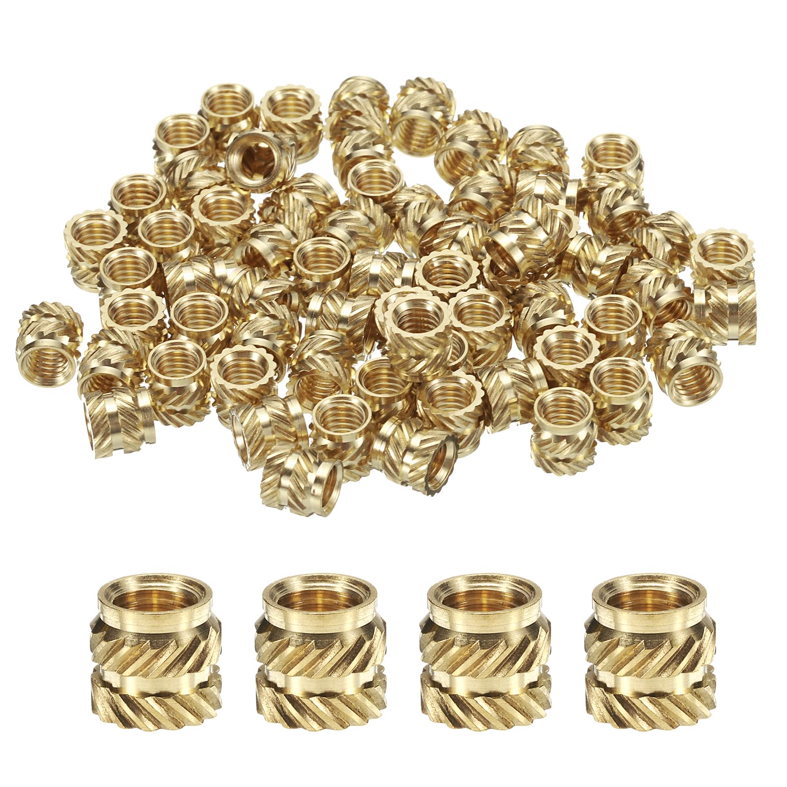 QUARKZMAN 100 sztuk M5 wkładki gwintowane mosiężne Heat Set Insert M5 x 6,5 mm, OD 7 mm radełkowane nakrętki dociskowe, druk 3D mosiężne nakrętki żeńskie wkładki gwintowane nakrętki