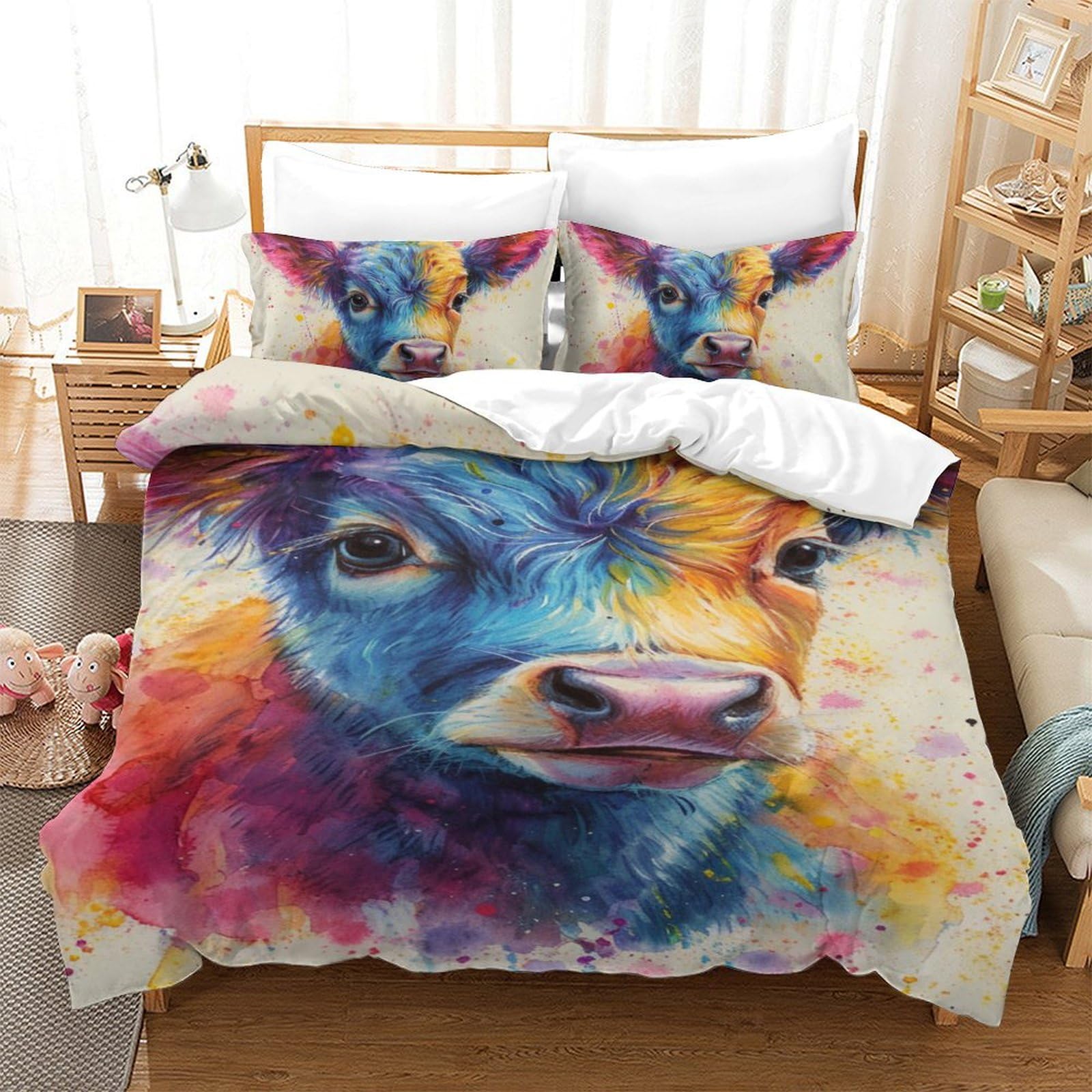 Housse de couette vache respirante et super douce 3 pièces avec taies 140x200