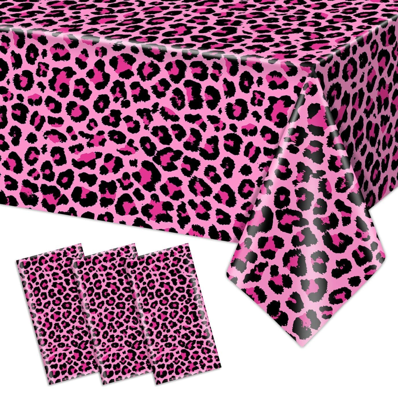 Nappe léopard rose pour anniversaire fille | Lot de 3 rectangles 147x274cm