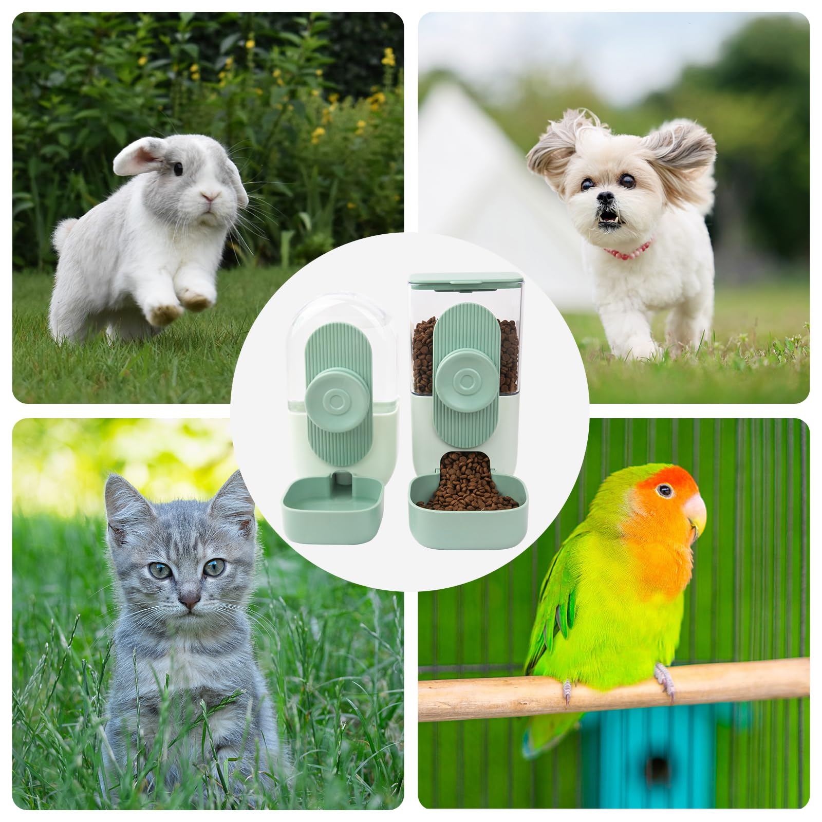 Distributeur Automatique de Nourriture à Suspendre pour Animaux - Mangeoire Eau pour Cage Chiot, Lapin, Cobaye, Furet, Chat, Chinchilla (vert)