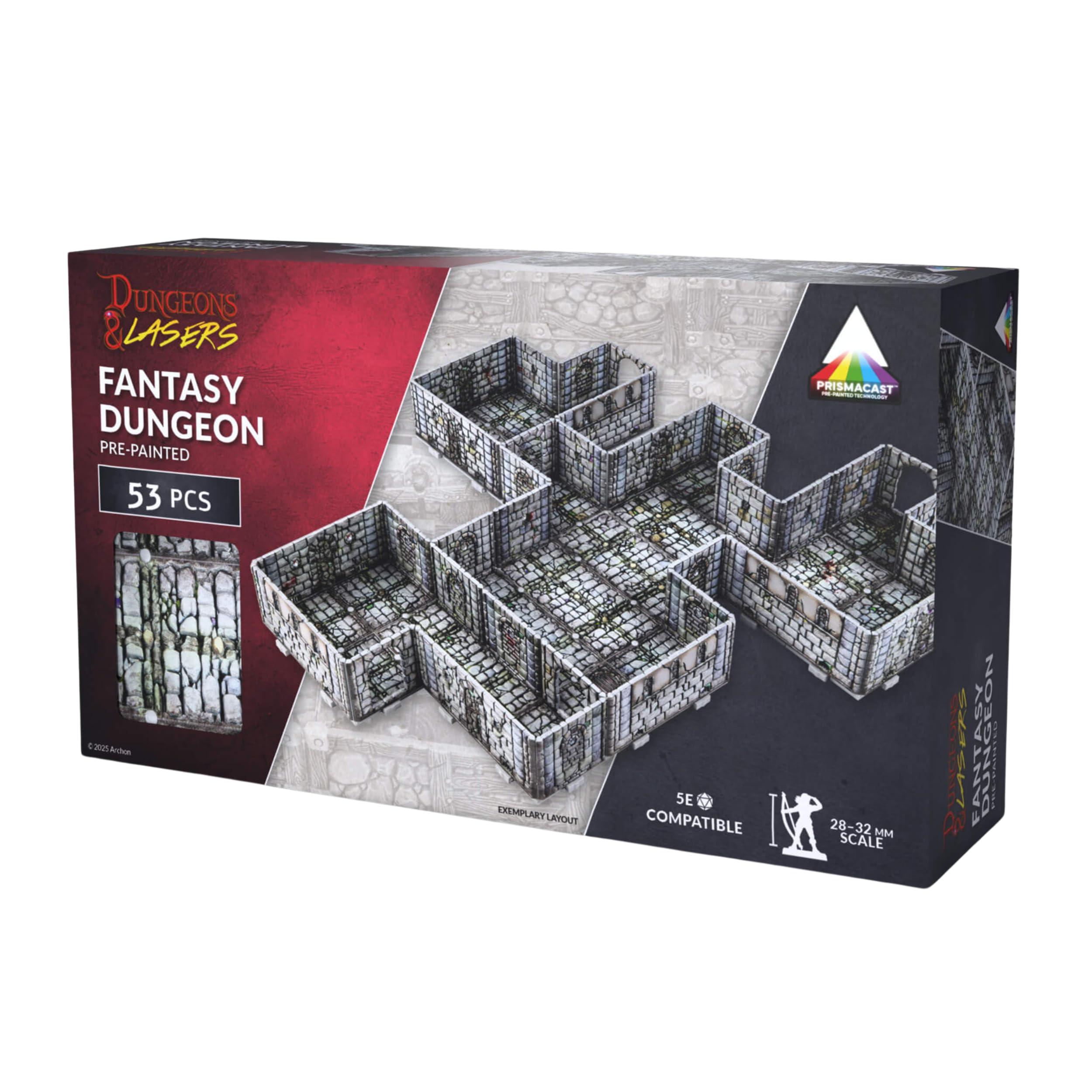Dungeons & Lasers Set di terreno preverniciato per giochi di ruolo DND e da tavolo, 5E, compatibile con miniature in scala da 28 mm-32 mm, design modulare per un montaggio rapido (Fantasy Dungeon)
