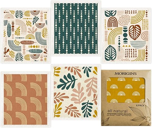 Morigins Paños de cocina suecos para cocina, paquete de 6 paños de cocina suecos minimalistas, paños de esponja de celulosa, toallas de papel