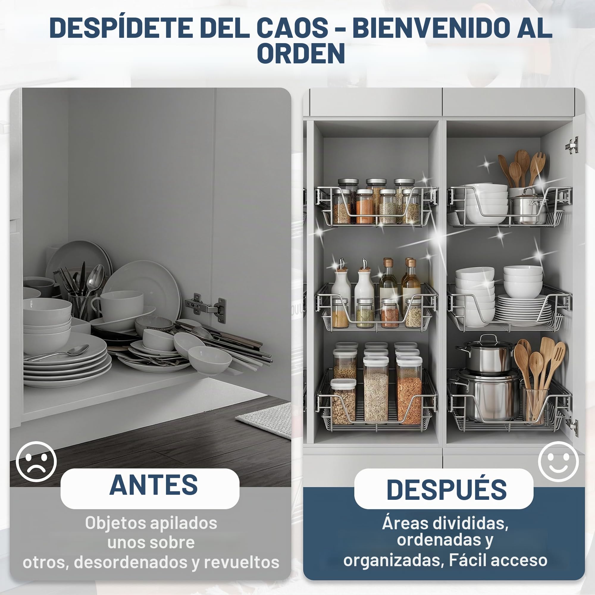 NAIZY 2 cajones telescópicos de 30 cm de ancho, para cocina, color plateado, estantes de acero inoxidable macizo, para armarios de cocina (27 cm de ancho, 2 unidades)