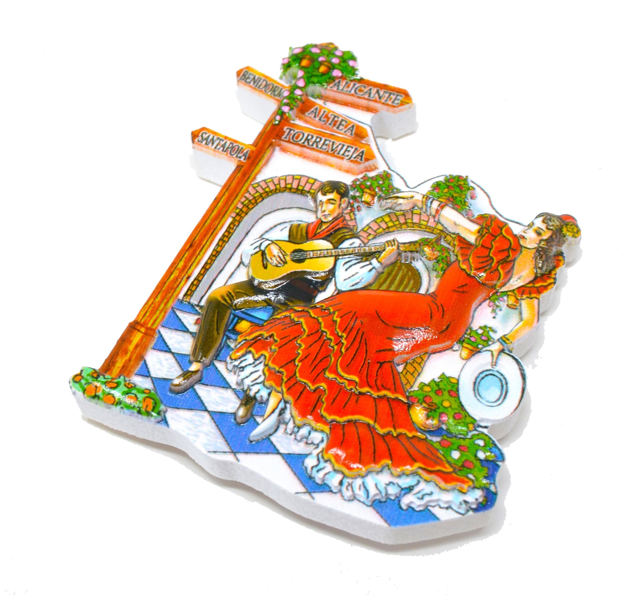 Torrevieja Alicante Altea Benidorm Santa Pola Fridge Magnet Spanish Flamenco Ballerina Spanish Flag Dress Polka Dot with Pericon Figure Sevillana Fan