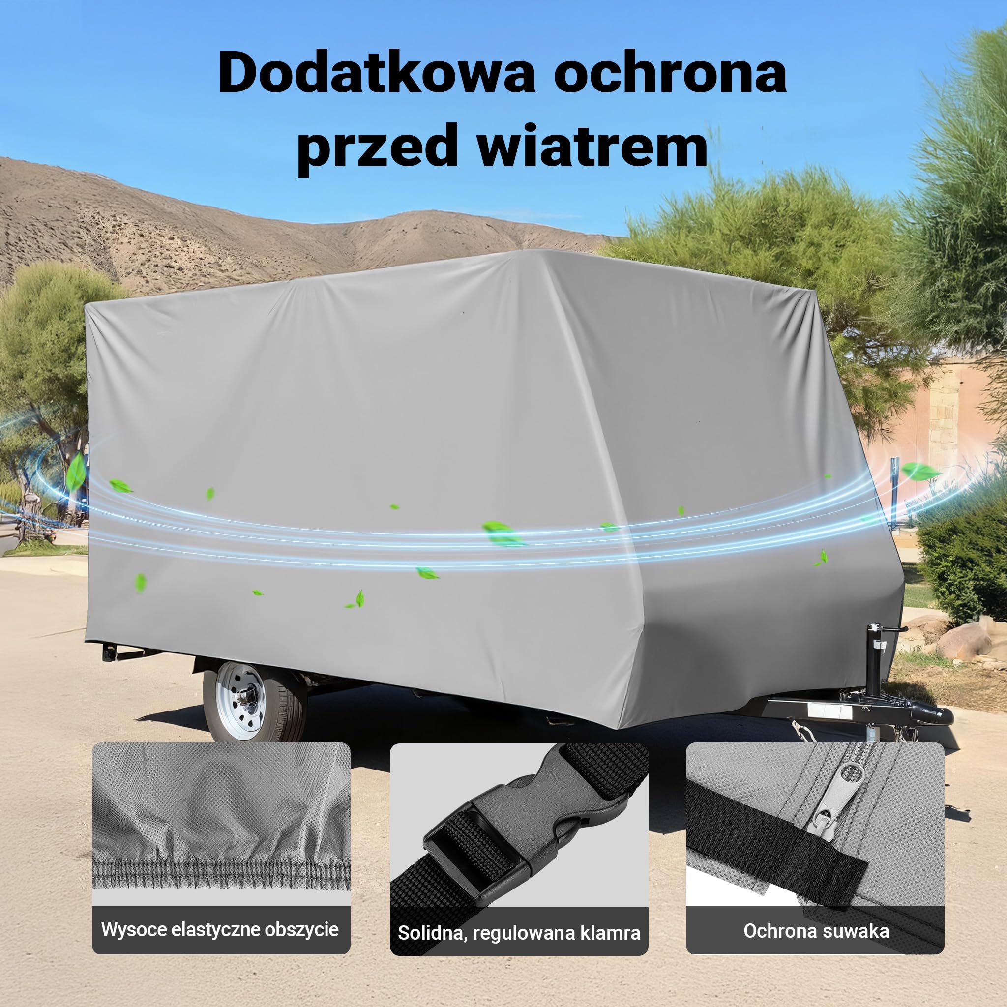 Osłona ochronna na przyczepę kempingową rozmiar M 520x225x220cm pokrowiec na przyczepę kempingową