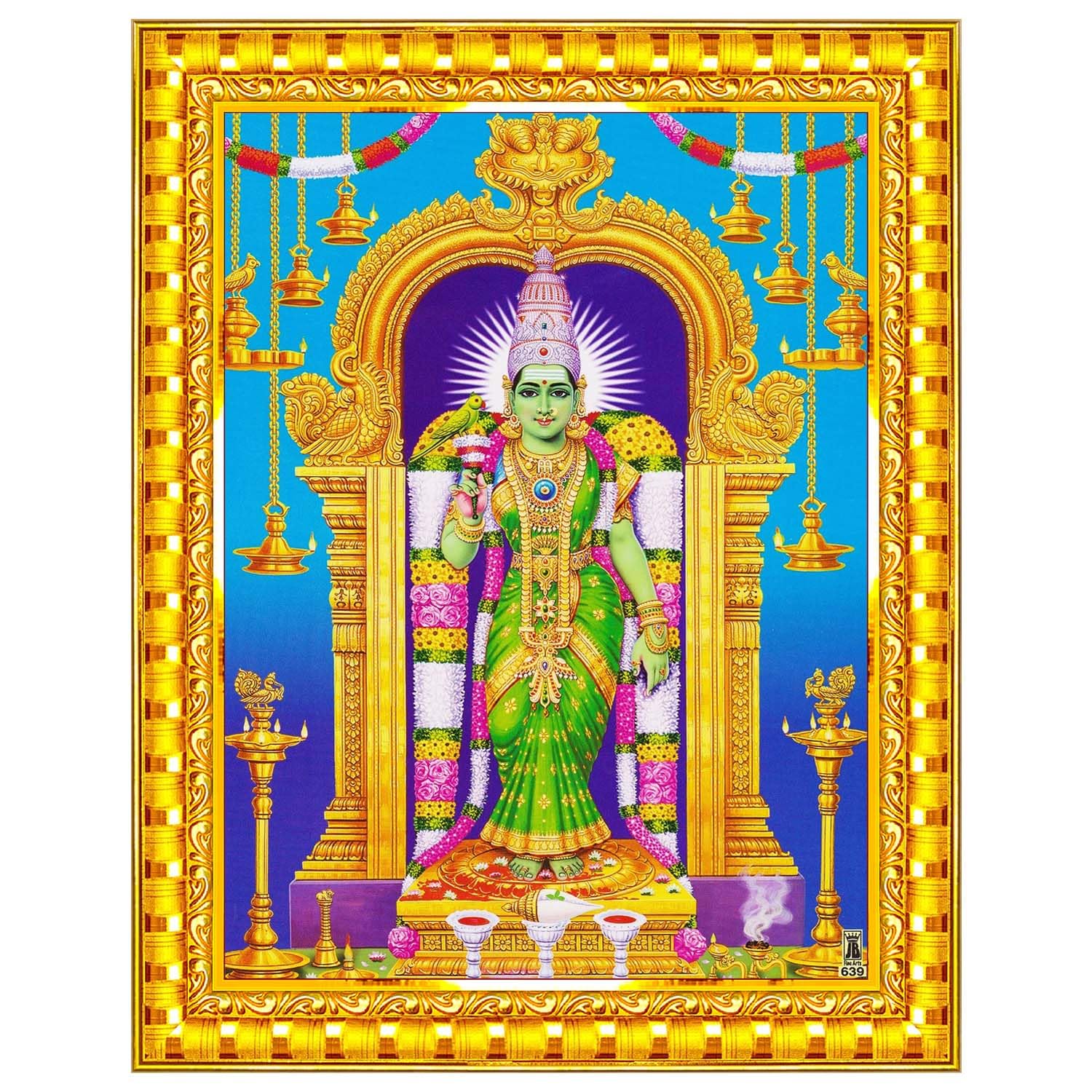 Pavan Photo Laminations Madurai Meenakshi Amman Madhura Meenatchi Wall Painting Framed Home Decor (Wood,Matte,Gold,Small Size,6 x 8 Inch) R215S-image-34