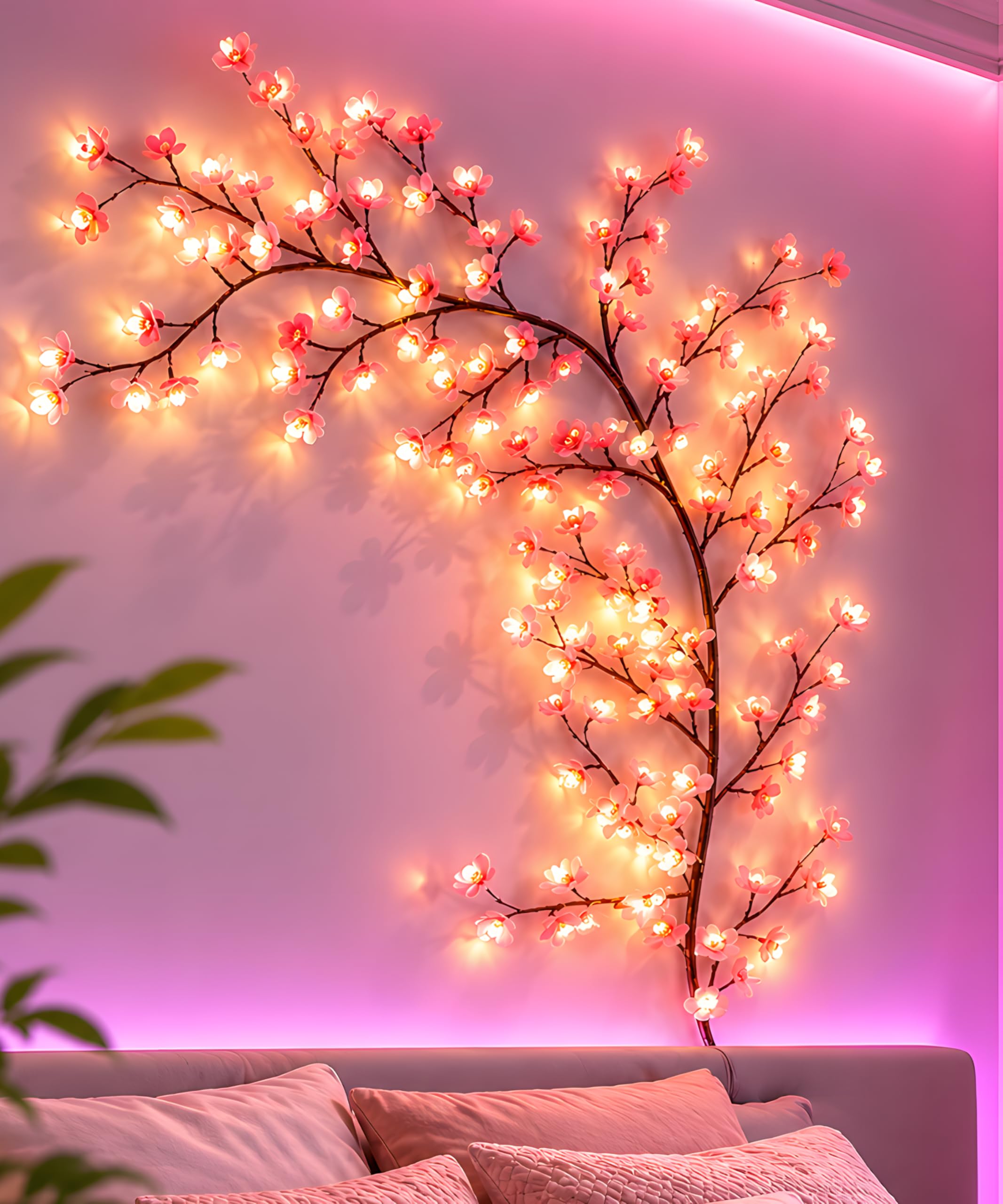 IRORI 96 LED Cherry Blossom Lights, 1.8 Meters Wall Fairy String Lights, Sakura Vines with LED Blossom Tree, Decor for Bedroom, Twinkling Wall Art
