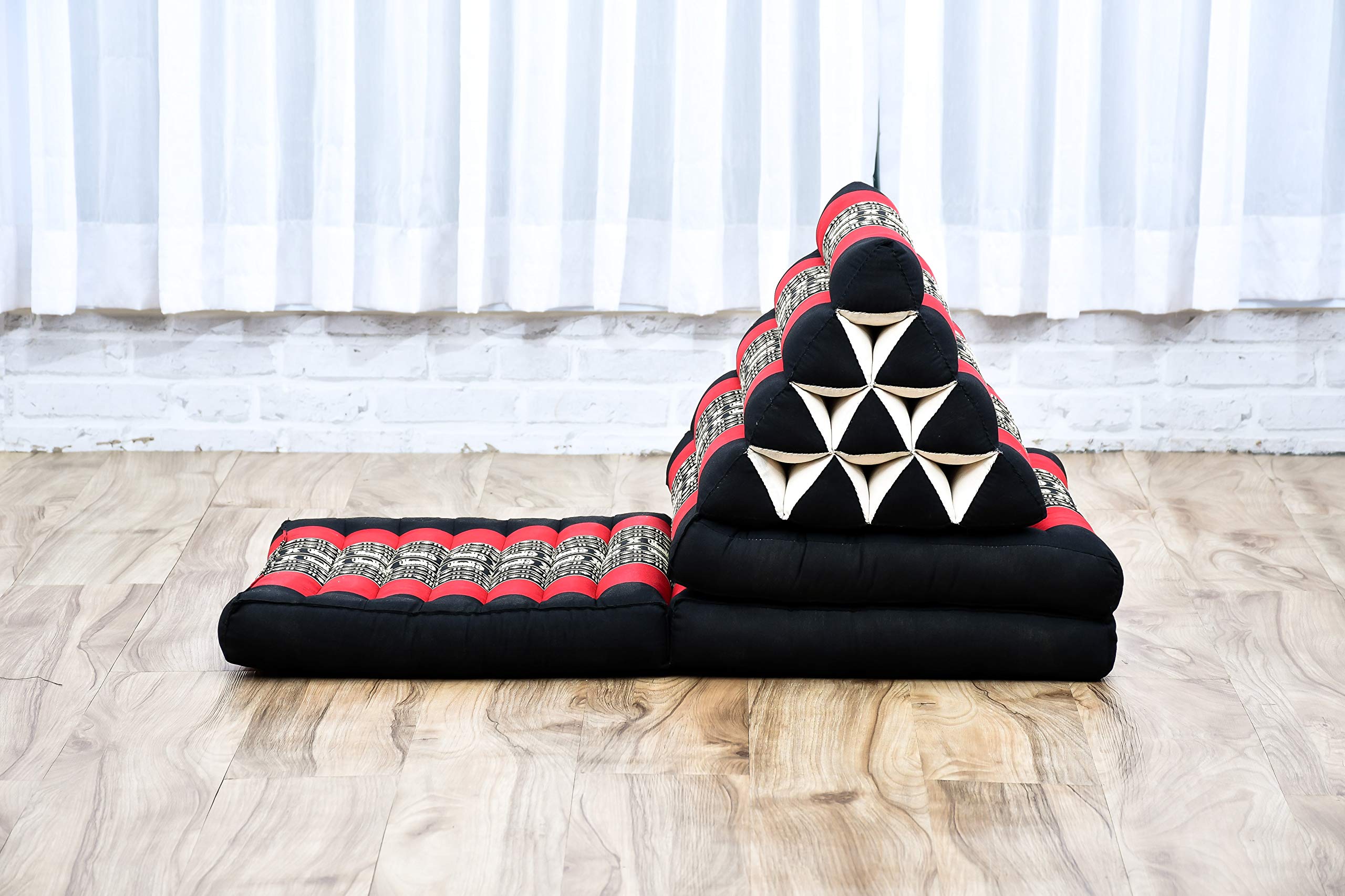 Leewadee Thai Faltmatte 170 x 53 cm - Kapok Bodenkissen Dreieckslehne zum Loungen & Entspannen