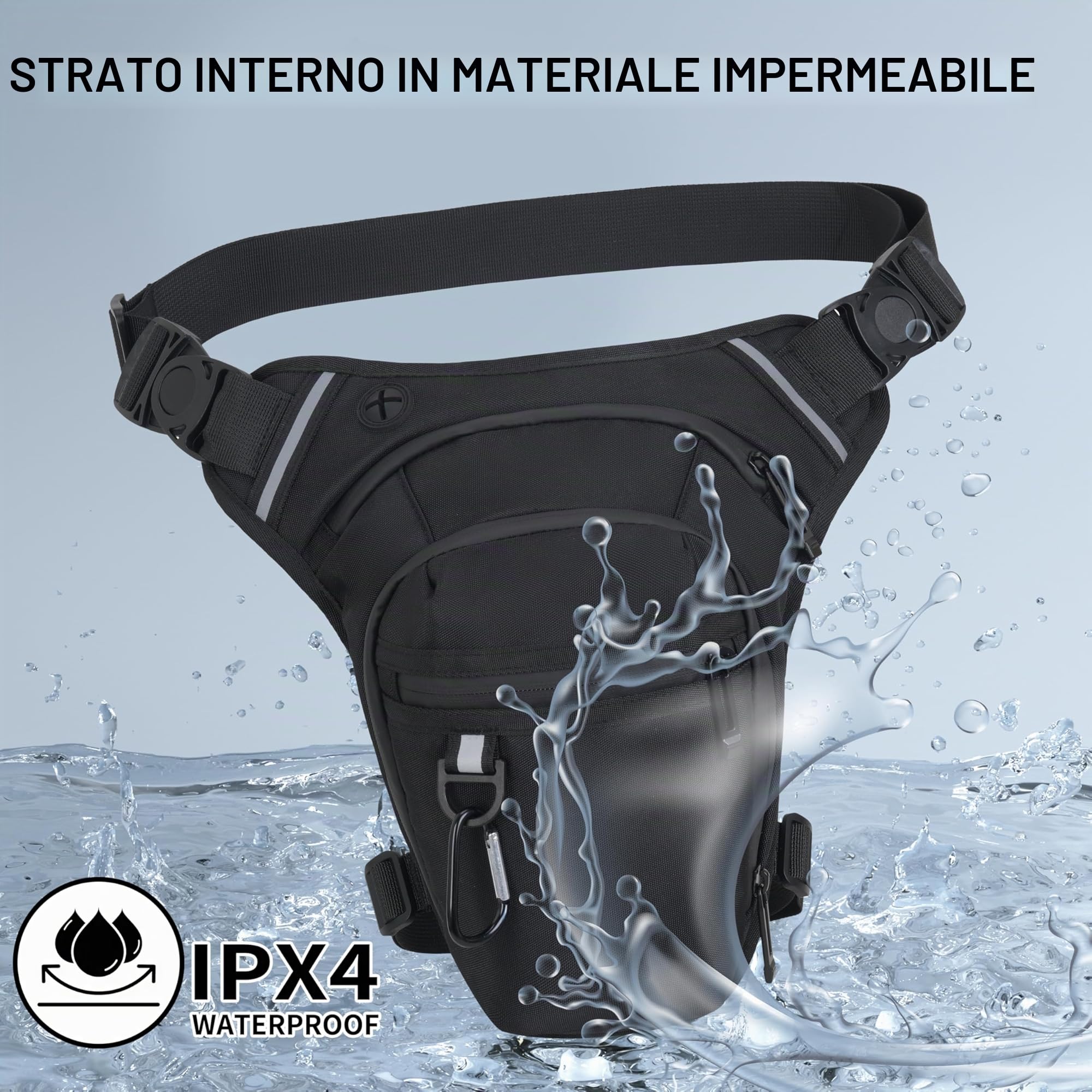 Marsupio da Gamba Moto, Borsa Cosciale con Striscia Riflettente e Cintura Regolabile per Uomo Donna, Borsello Sportivo per Ciclismo Viaggio Campeggio Pesca