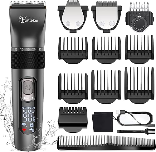 Hatteker Kit de corte de pelo ajustable para barba cortapelos para hombres inalámbrico impermeable tres velocidades15 piezas recortadora de pelo