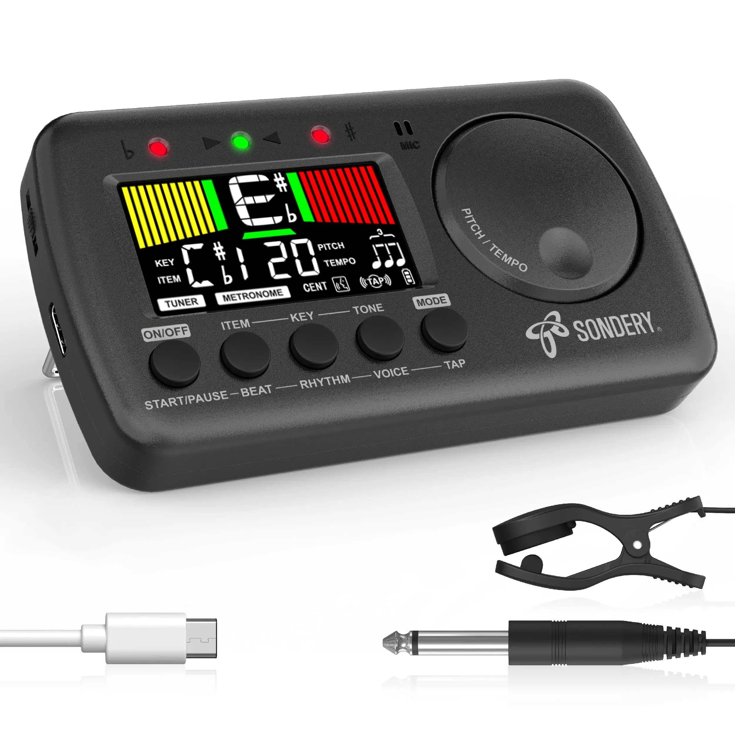 Sondery Digital Vocal Metronome Tuner Rechargeable for Guitar Bass Violin