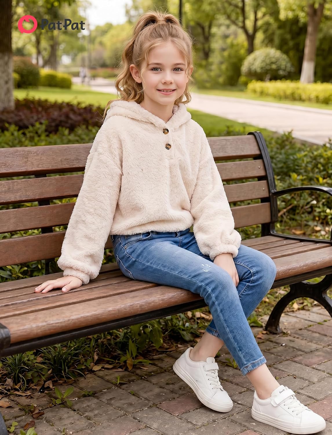 PATPAT Girls Fuzzy Hoodies Warm Sweatshirts with Button 7-16 Years