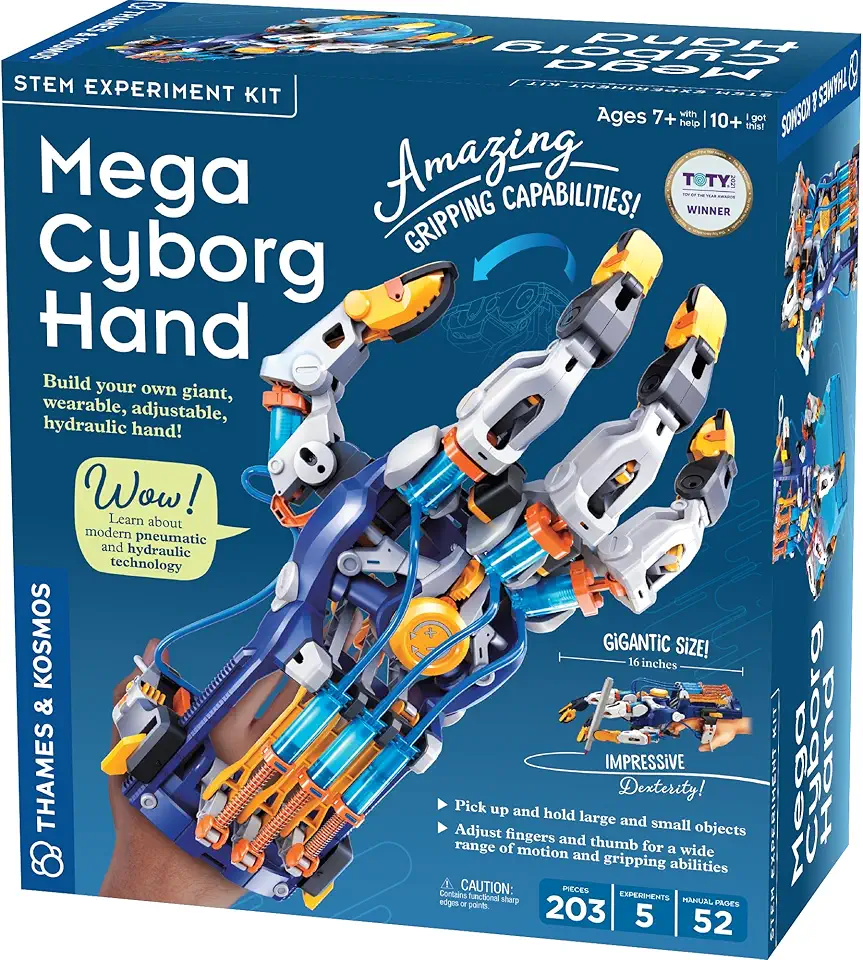 Thames &amp; Kosmos Mega Cyborg Hand STEM Experiment Kit | Build Your Own GIANT Hydraulic Amazing Gripping Capabilities Adjustable for Different Sizes Learn Pneumatic Systems