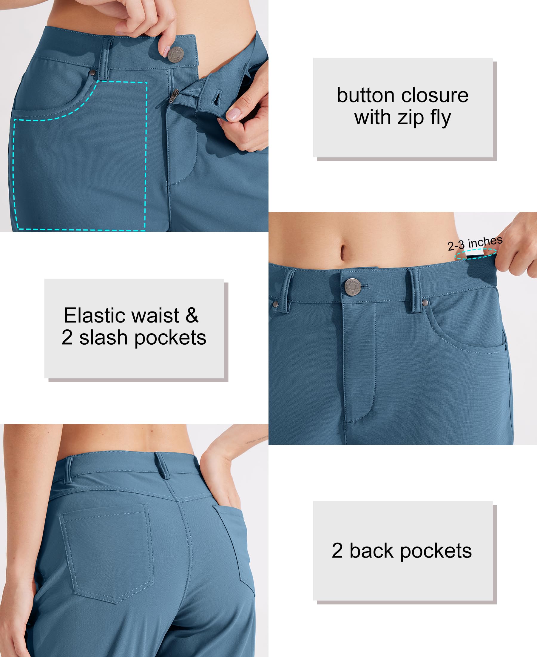 Libin Pantalon habillé pour femme 73,7 cm, 78,7 cm, extensible, jambe droite, pantalon de travail, pantalon de golf décontracté pour le bureau, le travail, le voyage, léger