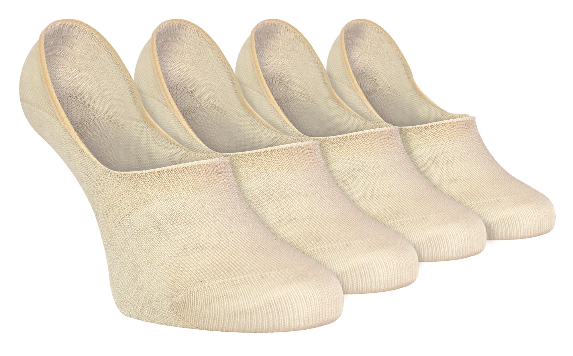 Sock Snob - 4 Pairs Bamboo No Show Invisible Low Cut Liner Socks for Men & Women with Non Slip Silicone Grip (4-8 UK, Natural)