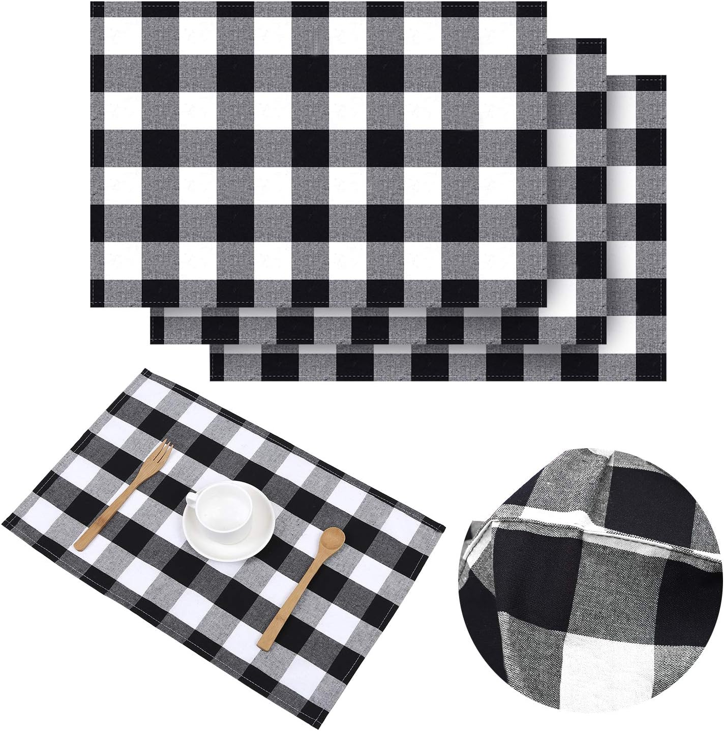 Aneco 4 Pack Buffalo Plaid Placemats Checkered Place Mats Double Layer Placemats 13
