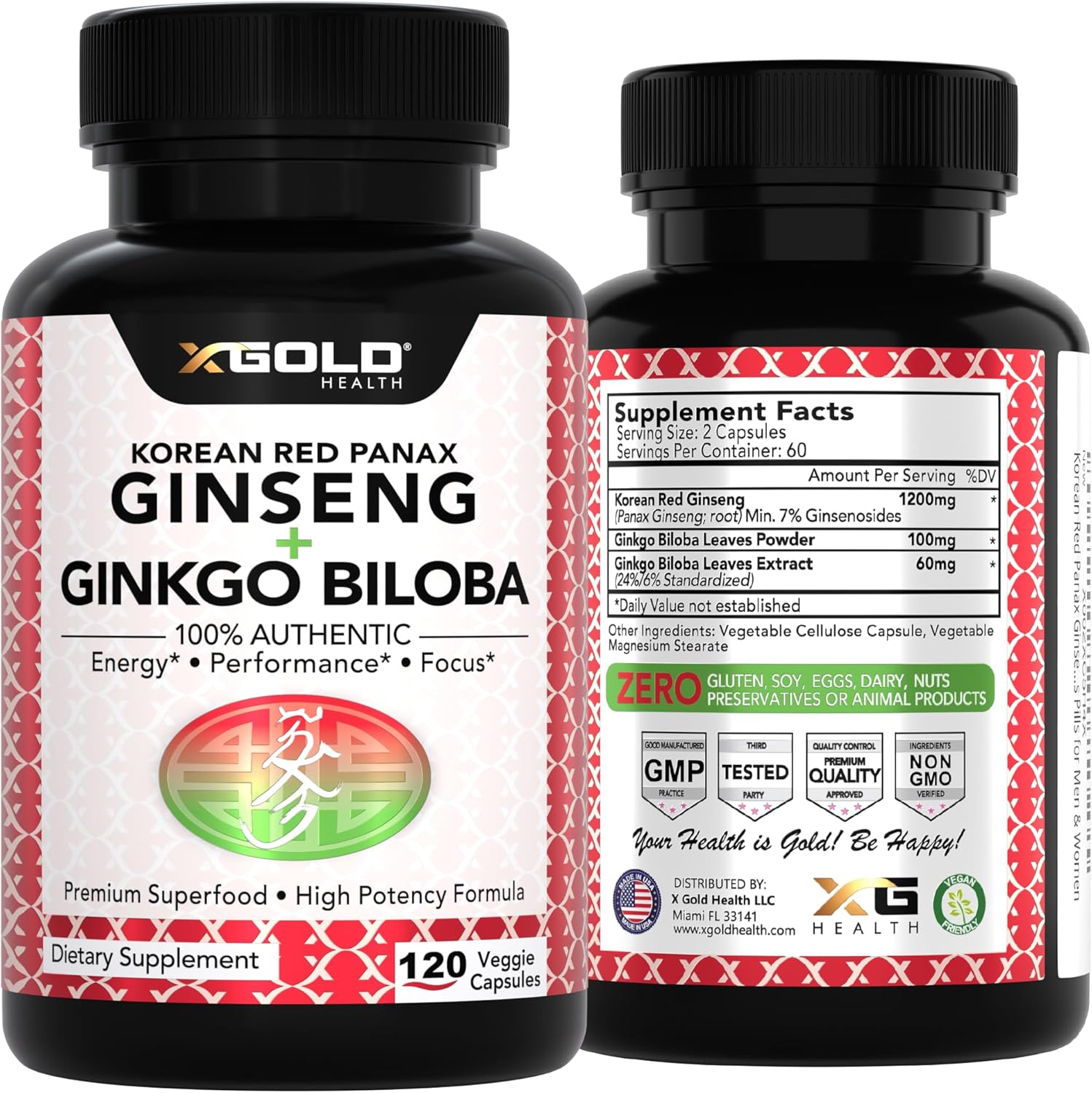 X Gold Health Extra Strength Korean Red Panax Ginseng (7% Ginsenosides) + Ginkgo Biloba – Energy, Focus & Vitality – Non-GMO 120 Capsules - Image 7