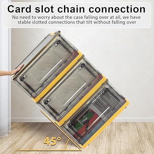 Miniatura 3 de Fccabin Contenedores de almacenamiento apilables con tapas, 12.6 galones  50 cuartos de galón plegables con ruedas y diseño de puertas de tres