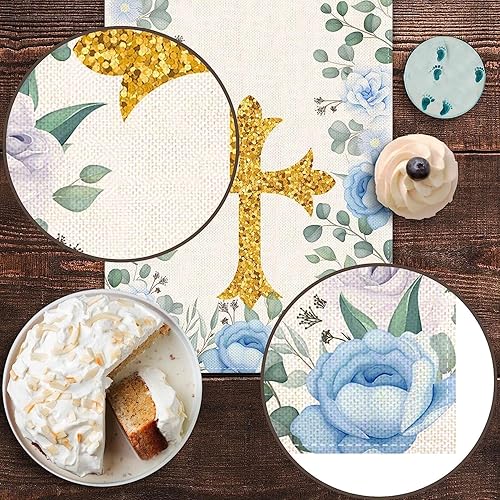 Miniatura 9 de Camino de mesa de bautismo para niña, Dios bendiga la primera comunión, bautizo, baby shower, fiesta, cocina, comedor, decoración del hogar (13 x 90