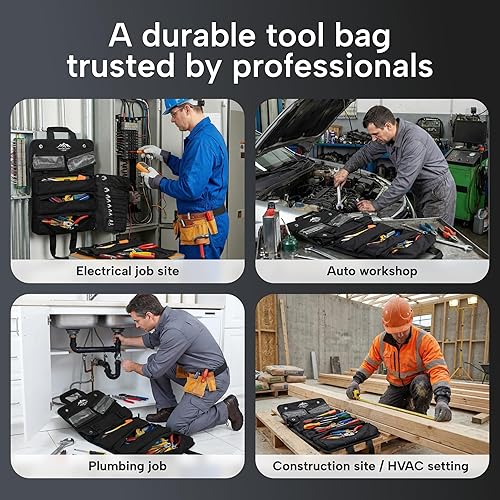 Miniatura 5 de Bolsa de herramientas enrollable, bolsa compacta para herramientas con 2 bolsas transparentes desmontables, organizador de llaves desmontable, bolsa