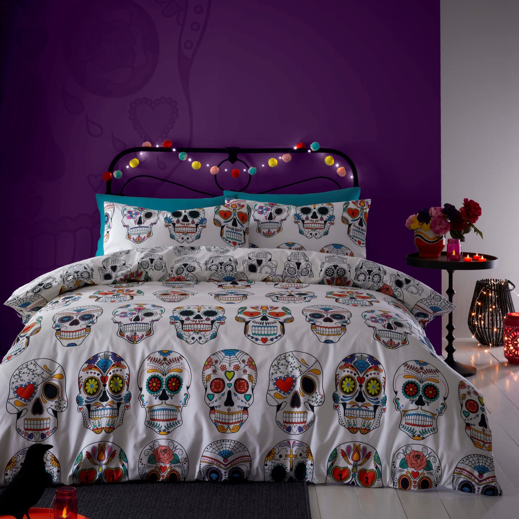 Fusion Multi - Halloween Skulls - Duvet Cover Set - Single Bed Size In
