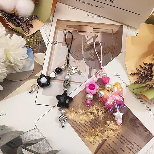 Miniatura 67 de 1-4 dijes estéticos para teléfono celular Y2K, correa de fresa, mariposa, estrella, accesorios Y2K para bolsa, llavero, Airpods, cámara, colgantes