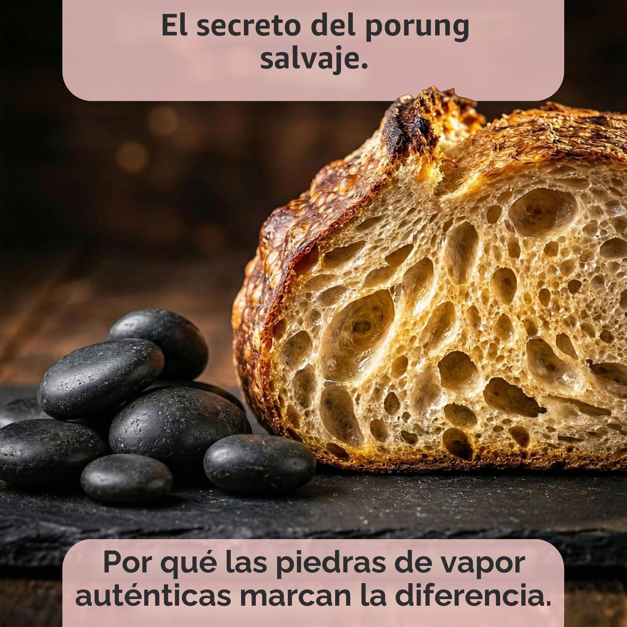 Juego de cuencos de vapor para horno de piedra lava: Hornea pan perfecto con vapor de agua – Pan crujiente y pasteles como un panadero profesional (plata piedras negras)