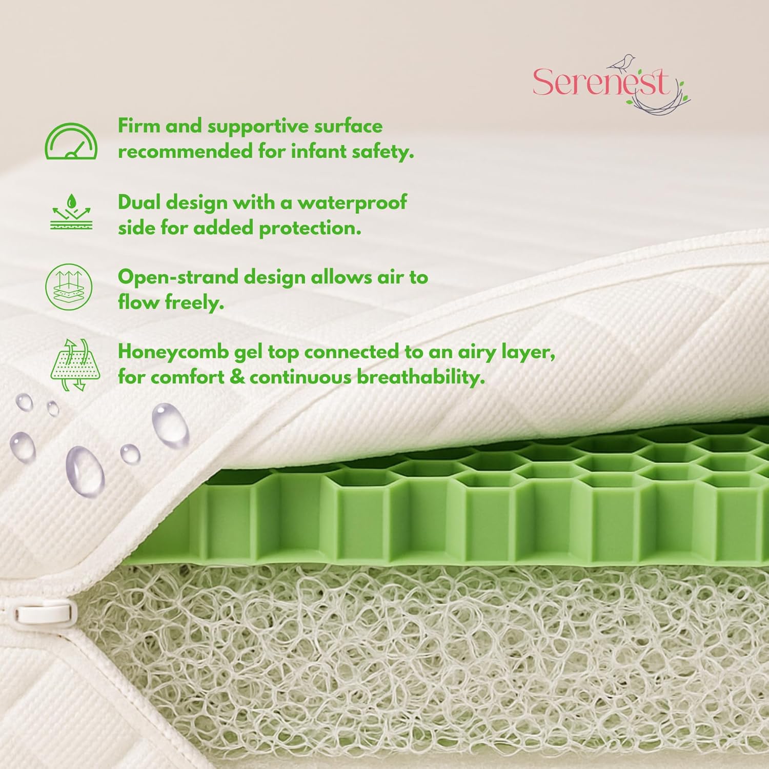 Breathable Baby Crib Mattress & Toddler Bed – Fully Washable | Patented 5” NestAir Core with HexCloud Gel Technology | Waterproof Side | Safe Sleep for Infants | Non-Toxic | Standard Size