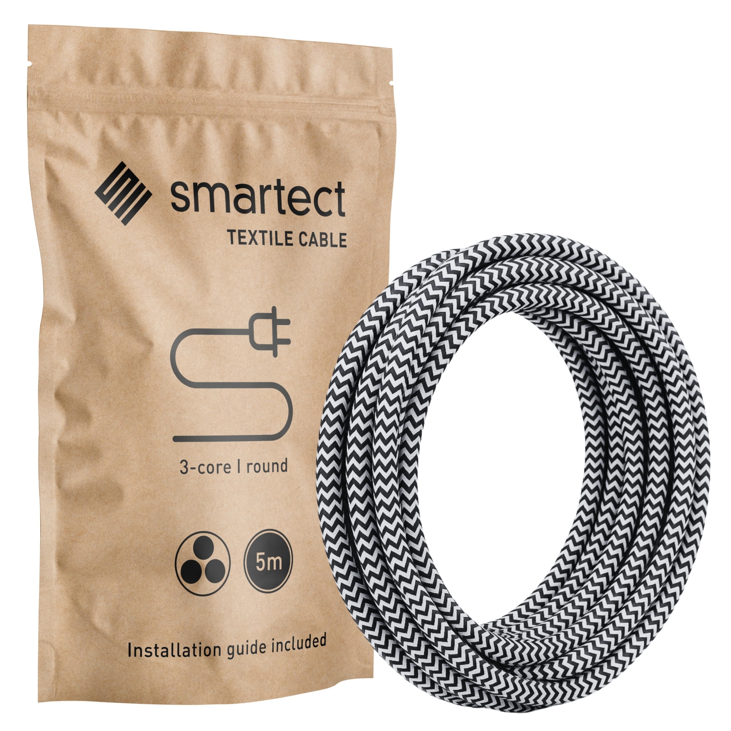 smartect Cable Textil en Color Marrón, Cable Electrico 3 Hilos de 5 Metros (3 x 0,75 mm²) Cuerda para Lampara con Revestimiento Textil para su Proyecto DIY — view 22