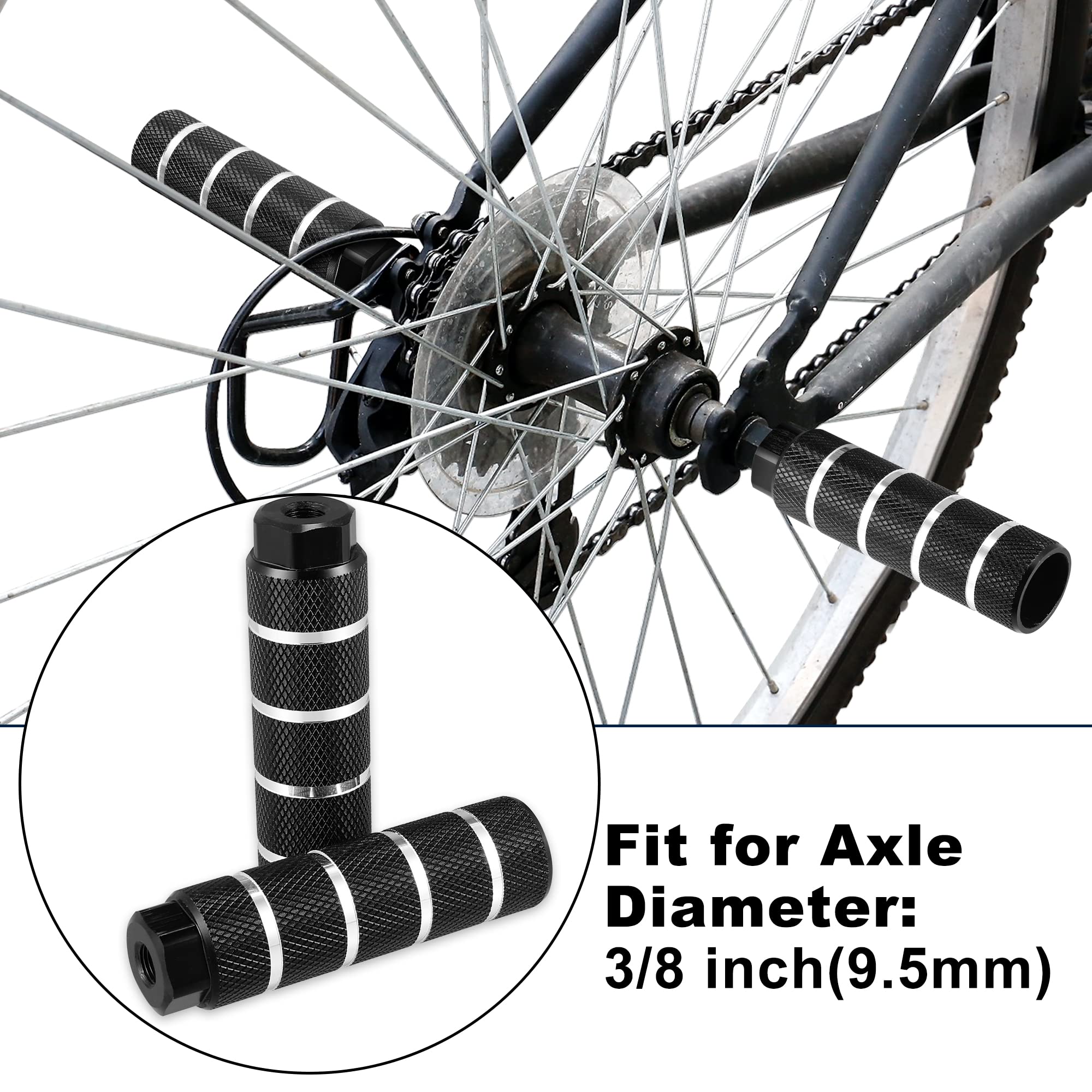 X AUTOHAUX 4pcs BMX MTB Bike Rear Foot Pegs Footrests Black Fit 3/8 Inch Axles - Image 2