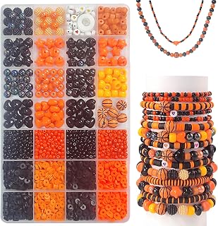 Basketball Sports Beads Bracelets Jewelry Making Kit, Handmade Orange Black Keychain DIY Craft Making Accessories Supplies, (Black and Orange) 1 Box