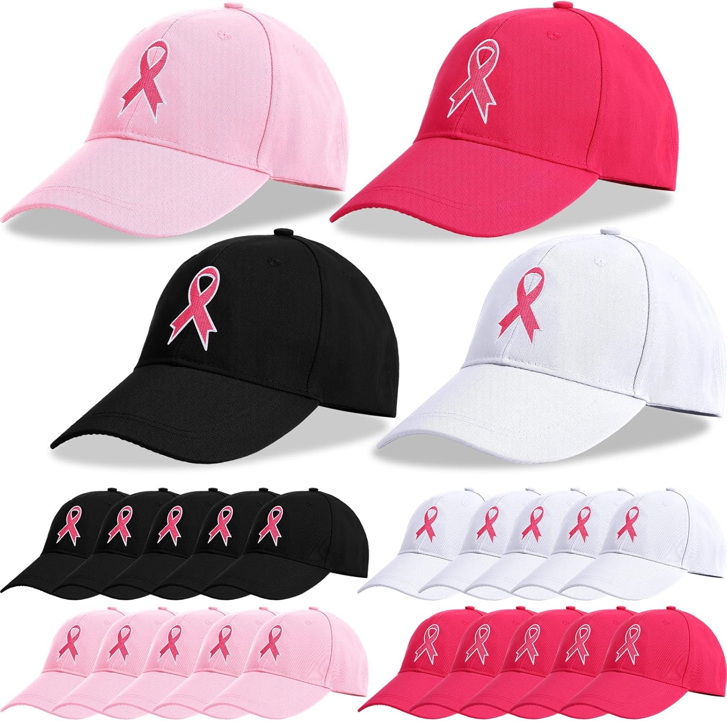 Newcotte Breast Cancer Awareness Hats Bulk Pink Ribbon Baseball Caps Embroidered Cotton Adjustable Hat for Women Gift