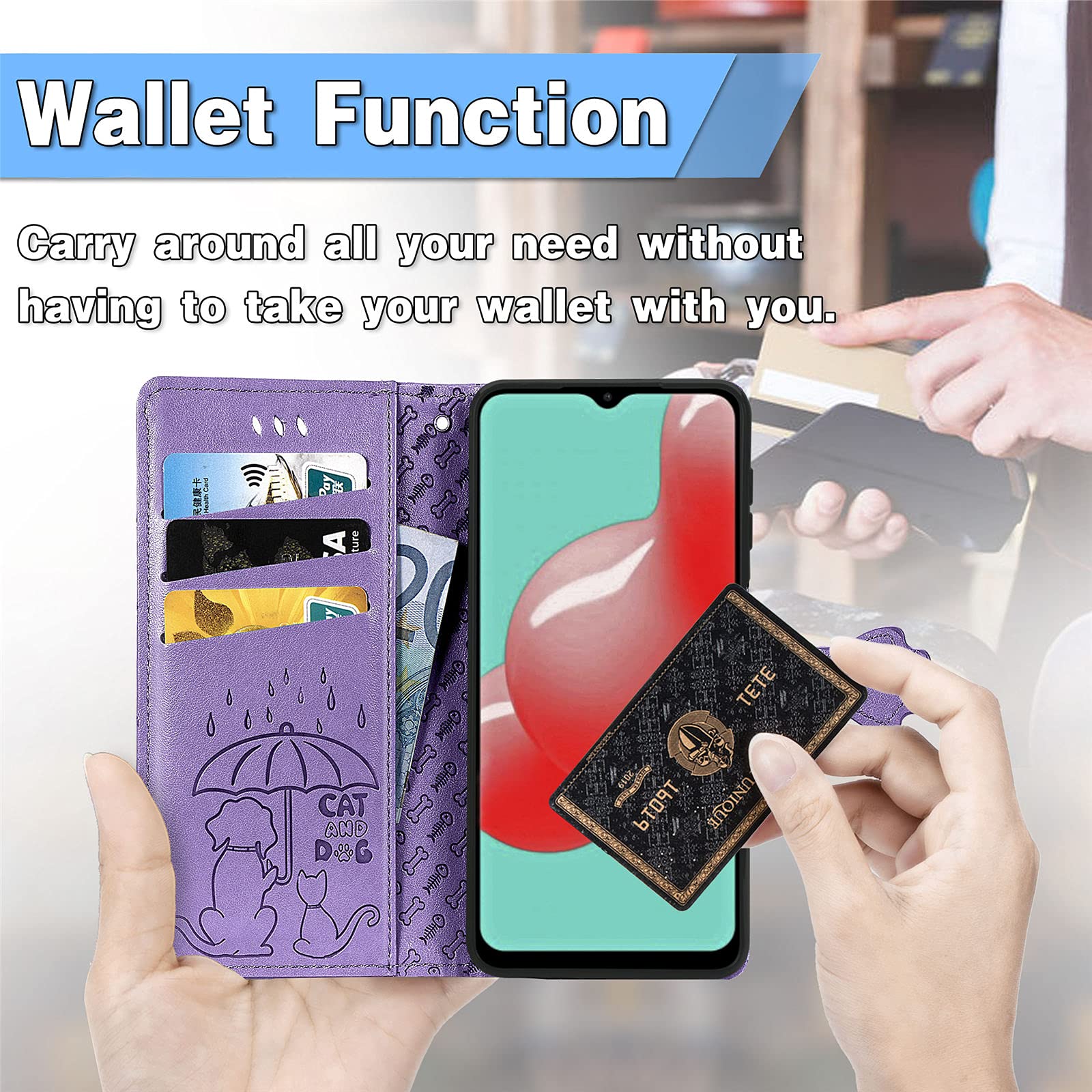 Custodia Portafoglio Per Xiaomi 12 Con Fessure E Cinghia – Cover In Pelle Con Gatto, Protezione 360°