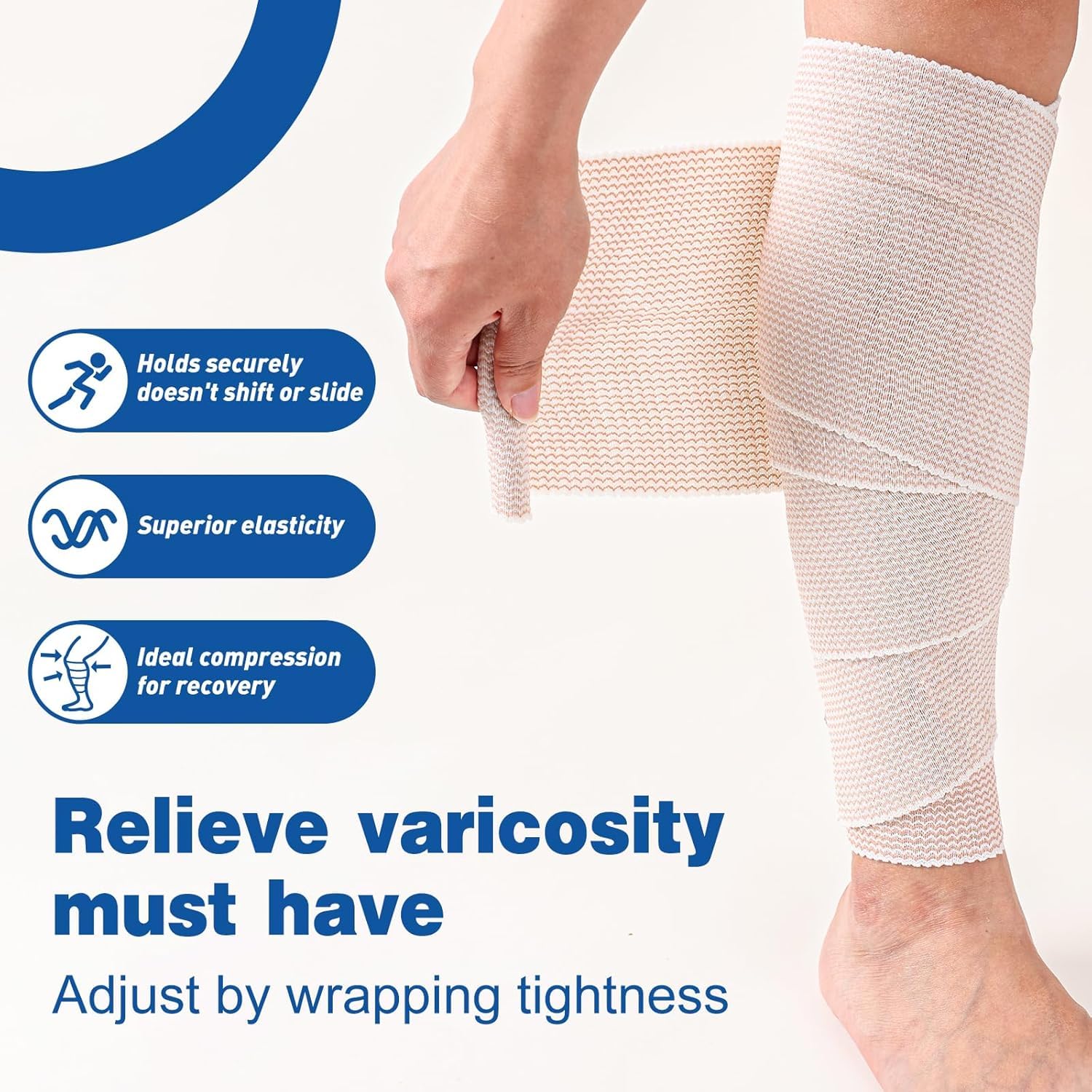 AZEN Paquete de 10 vendajes elásticos de alta calidad de 6 pulgadas, vendajes de compresión para piernas, vendas de linfedema para piernas, tobillo, rodilla, abdomen