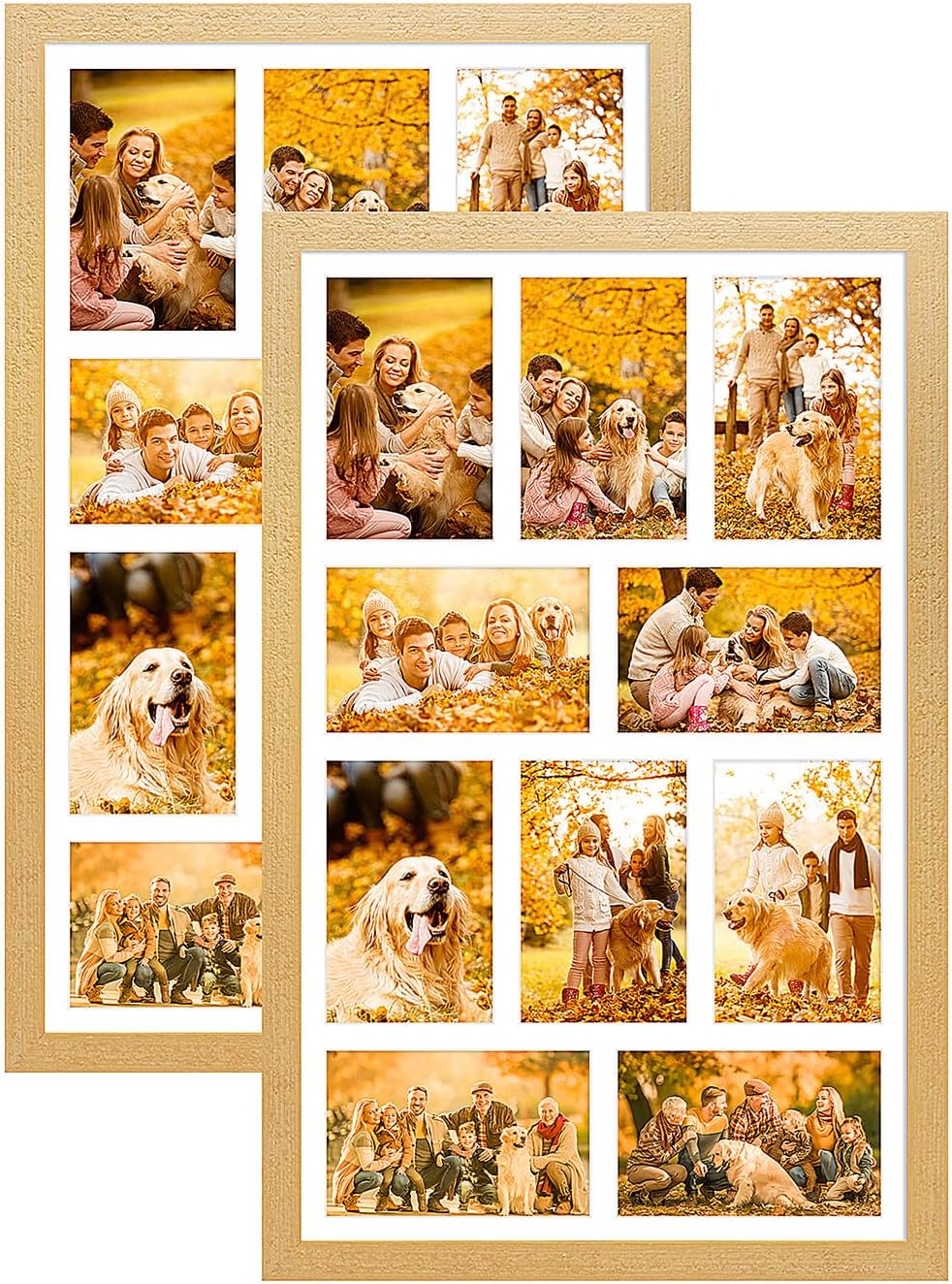 13x21 Collage frame with 10 Openings 4X6 Pictures, Multiple Picture Frame with Mat, Wall or Tabletop Decor, Natural Wood Grain,2 Pack Natural 13x21 - (10 open 4x6)