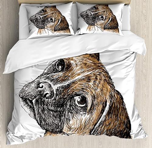 Ambesonne Boxer Dog Duvet Cover Set, Sketchy Hand-Drawn Image of a Puppy Furry Domestic Pet Animal, Decorative 3 Piece Bedding Set with 2 Pillow