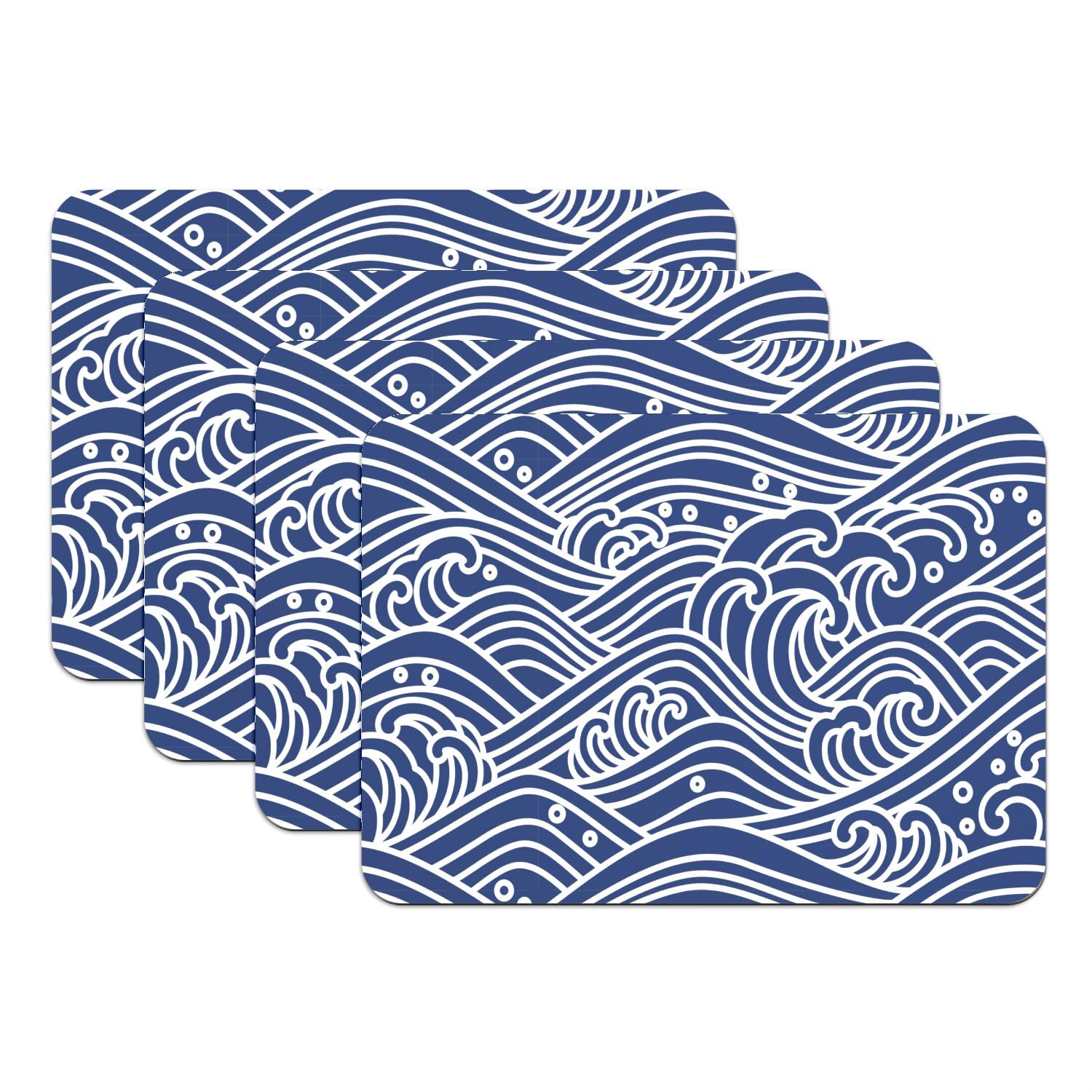 Sets de table vague de l'océan motif japonais moderne caoutchouc lavable