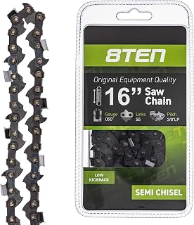 8TEN Chainsaw Chain 16" Bar .050 Gauge .375 Pitch 55 Drive Links