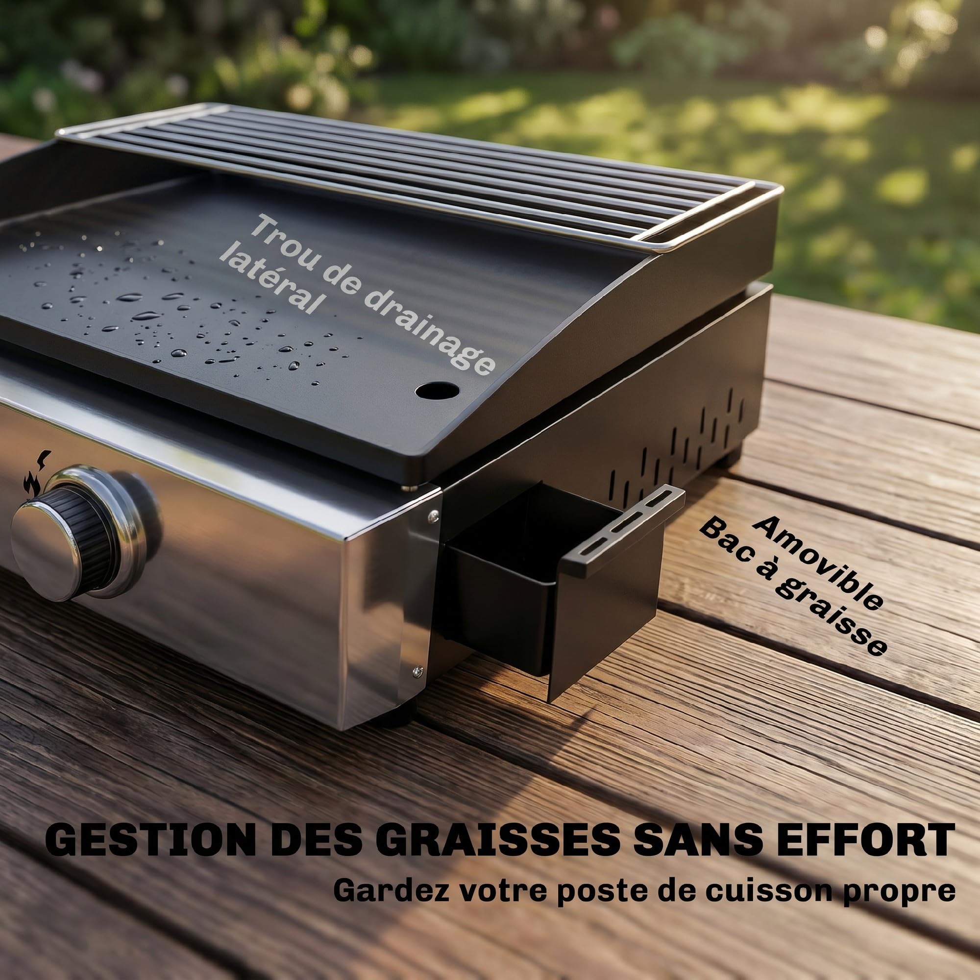Outsunny Plancha Gaz Extérieur 3 Brûleurs en Acier Inoxydable 7,5 kW, Noir | Plaque Émaillée Anti-Chaleur Facile à Nettoyer, Barbecue de Table, Grille de Maintien au Chaud