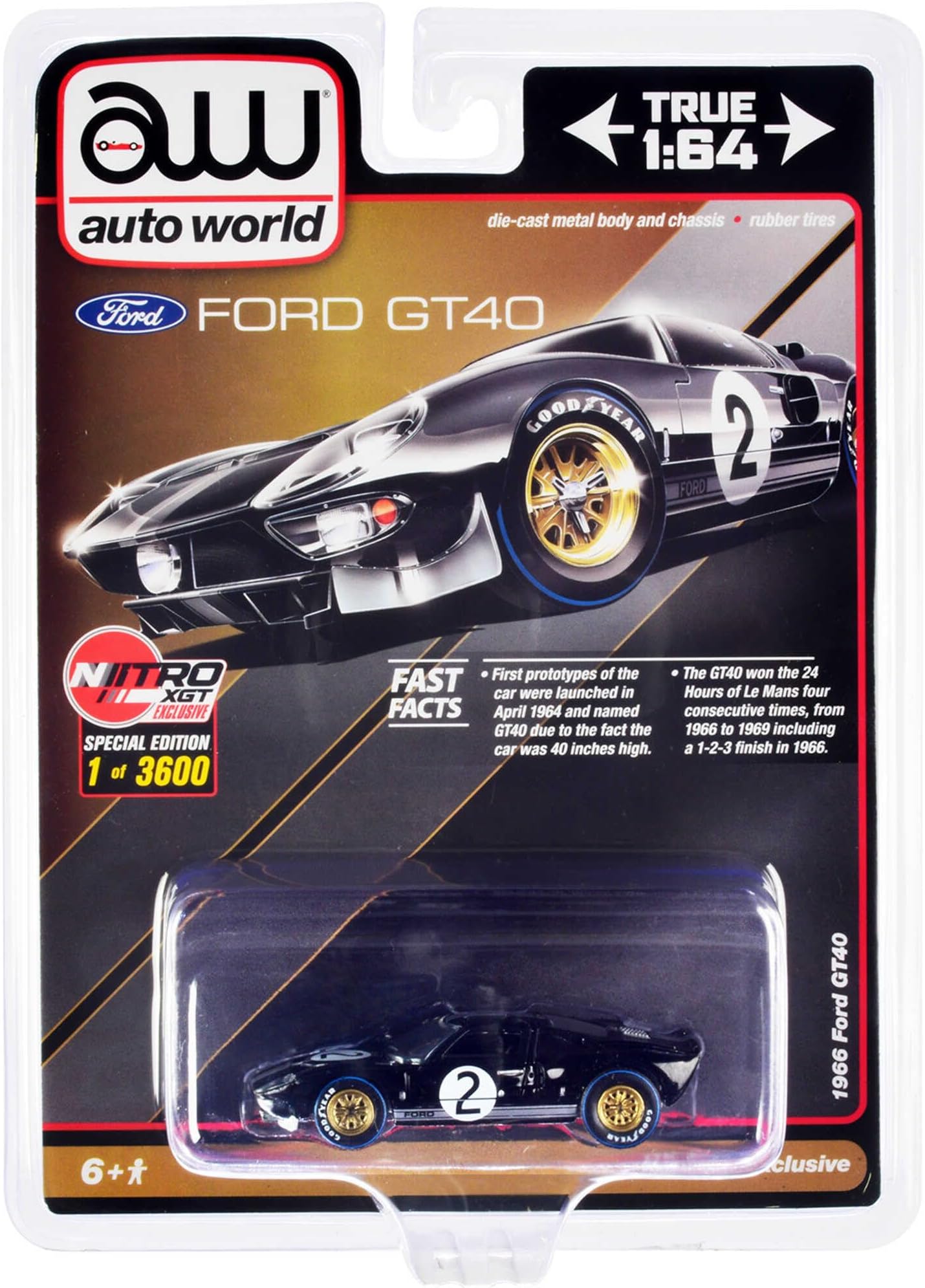 1966 Ford GT40#2 Black Limited Edition to 3600 Pieces wide 1/64 Diecast Model Car by CP7922