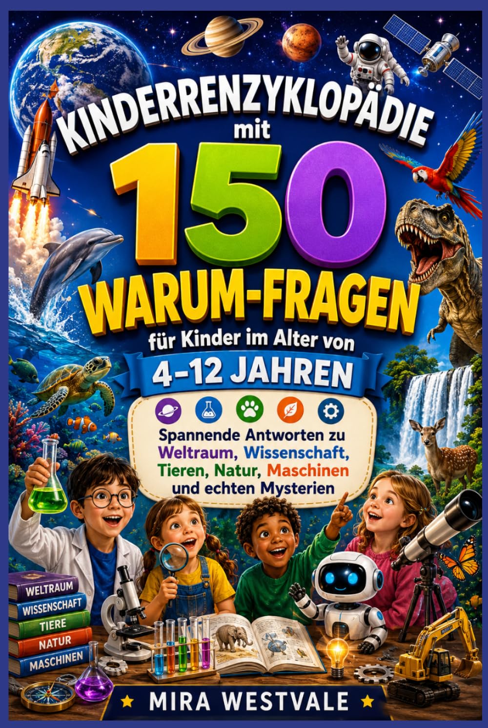 Kinderenzyklopädie mit 150 Warum-Fragen für Kinder im Alter von 4–12 Jahren: Spannende Antworten zu Weltraum, Wissenschaft, Tieren, Natur, Maschinen und echten Mysterien