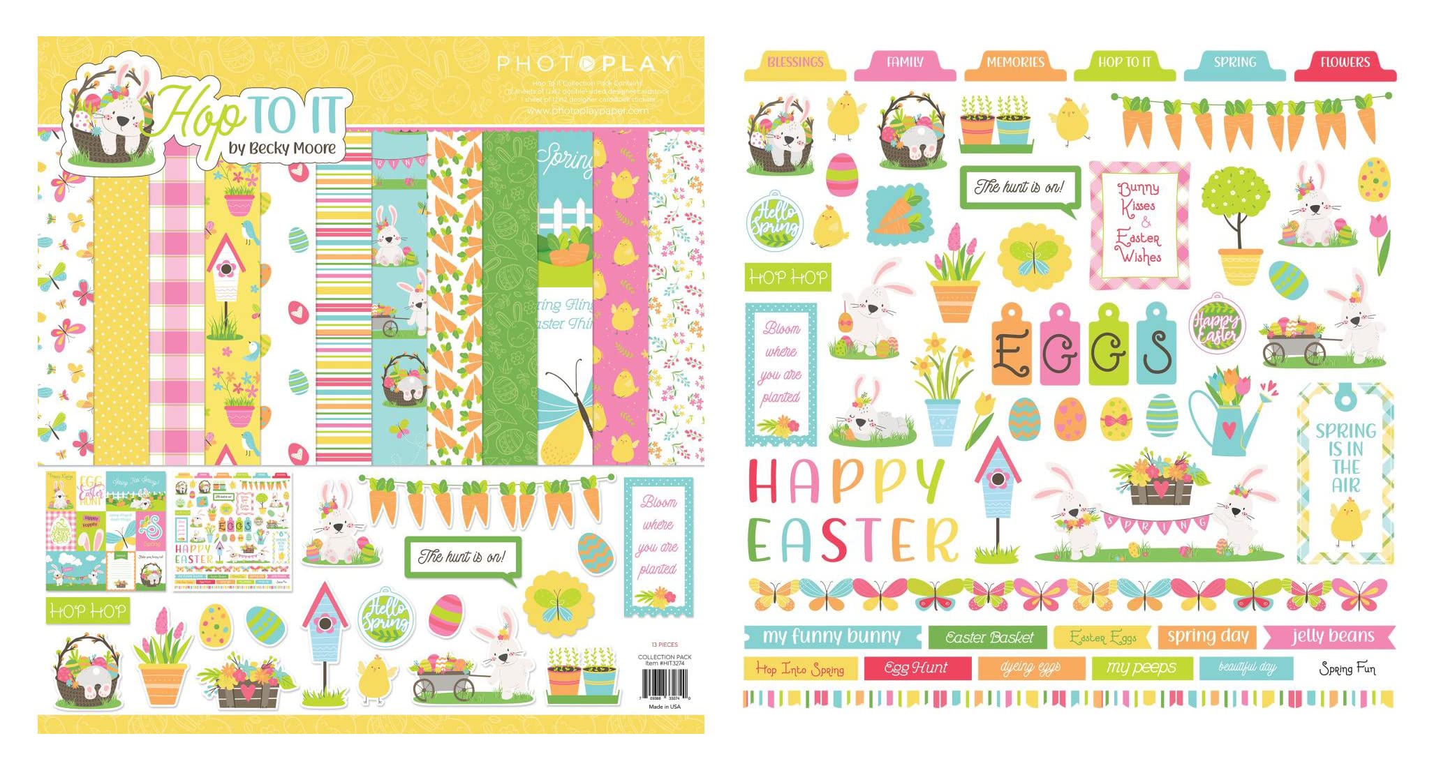 Photoplay Hop to It Collection Bundle - 12 x 12 Collection Kit + 12 x 12 Cardstock Stickers