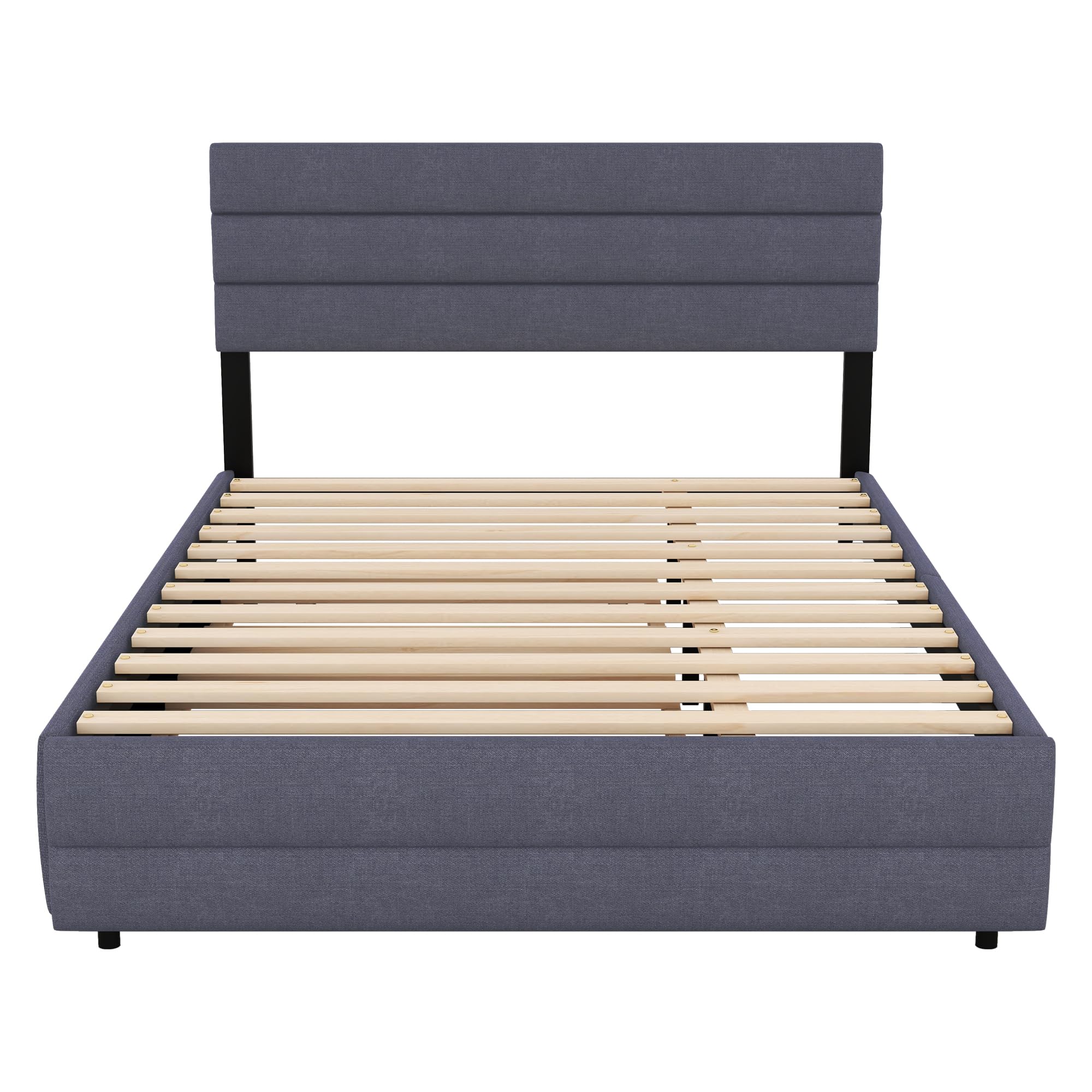 Moimhear Letto a due piazze con cassetti con ruote, 140 x 200 cm, per due persone, grigio